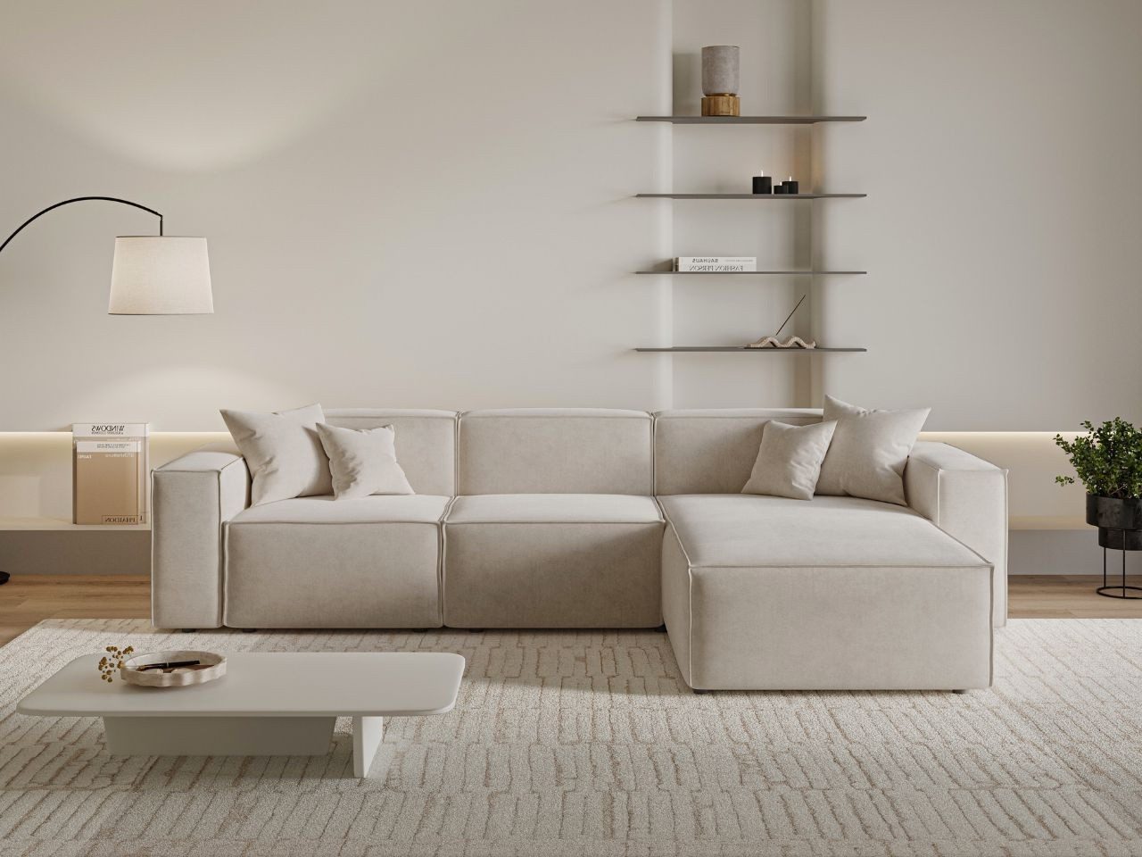 GrainGold Ecksofa L-Form Arizona L, Set, Wellenfederkern, HR-Schaum, Freistehendes