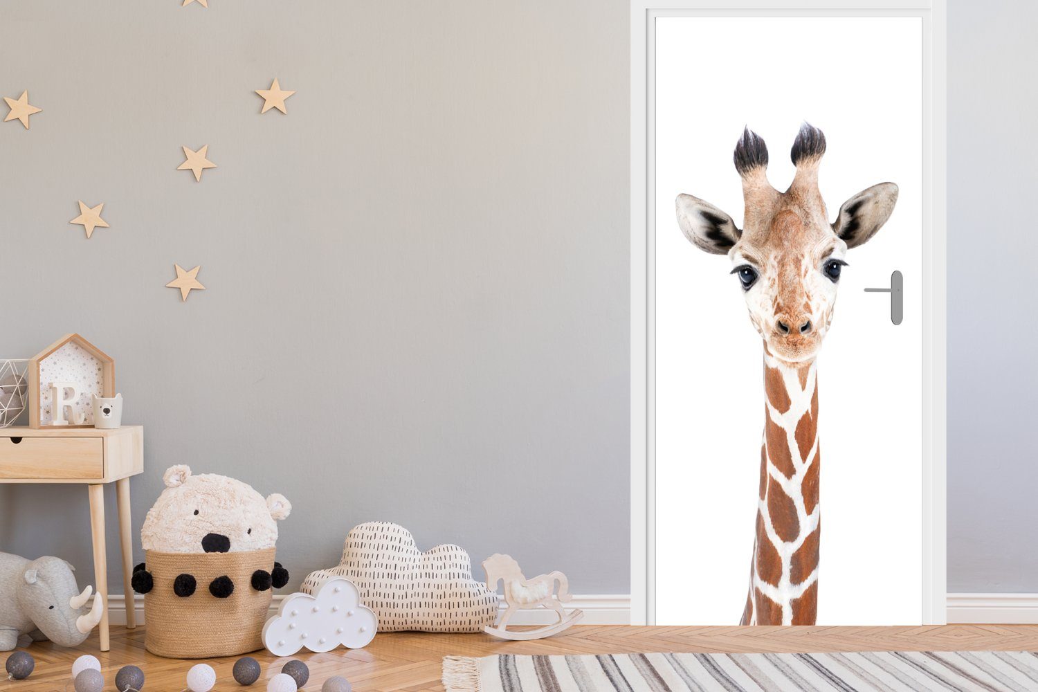 Türtapete Giraffe MuchoWow Fototapete Tiere Tür, bedruckt, Matt, 75x205 für Porträt, cm - (1 Natur - St), Türaufkleber, -