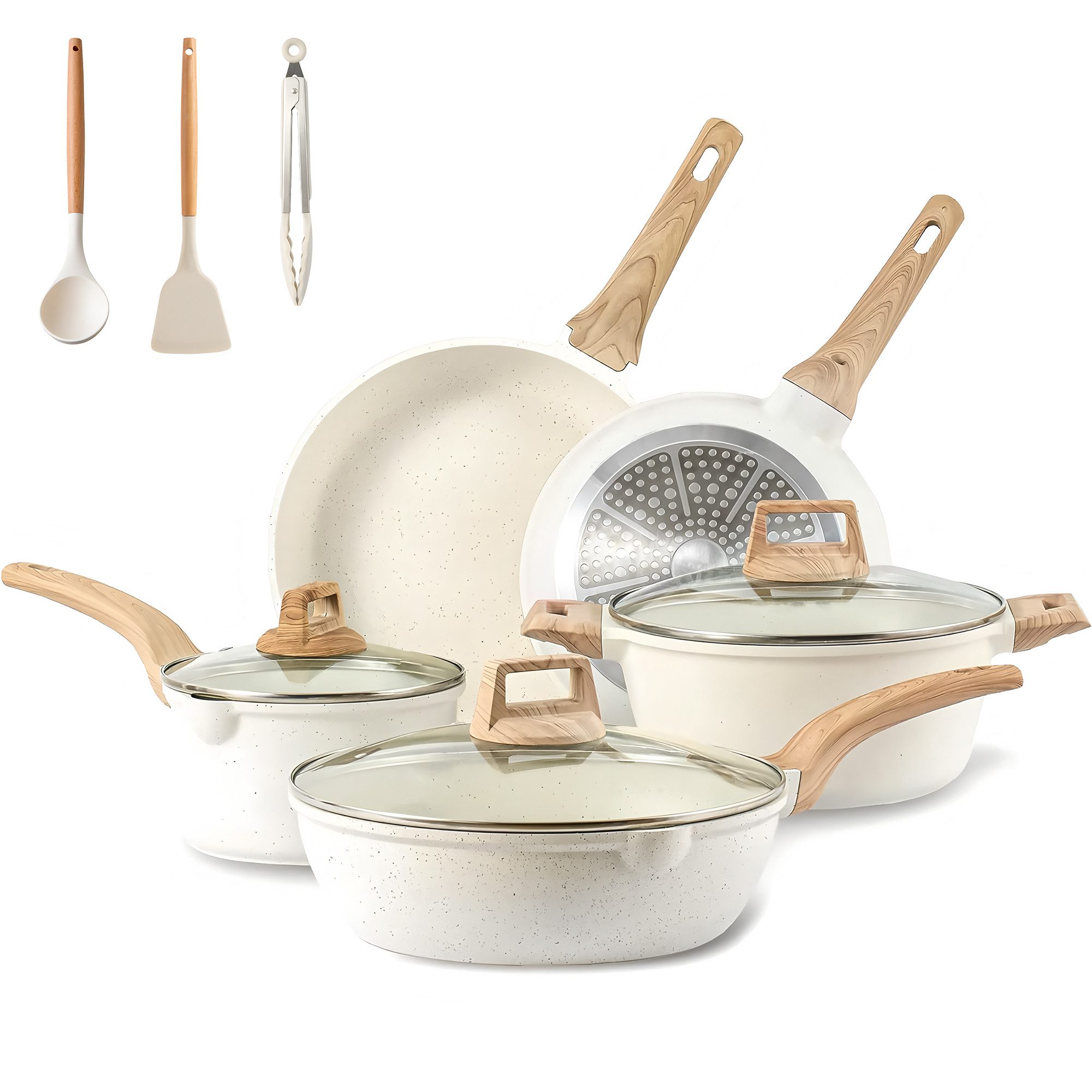 SEHAUSEU Pfannen-Set Topf-Set Kasserolle Bratpfanne Antihaft,weiß,11-tlg., (11-tlg)