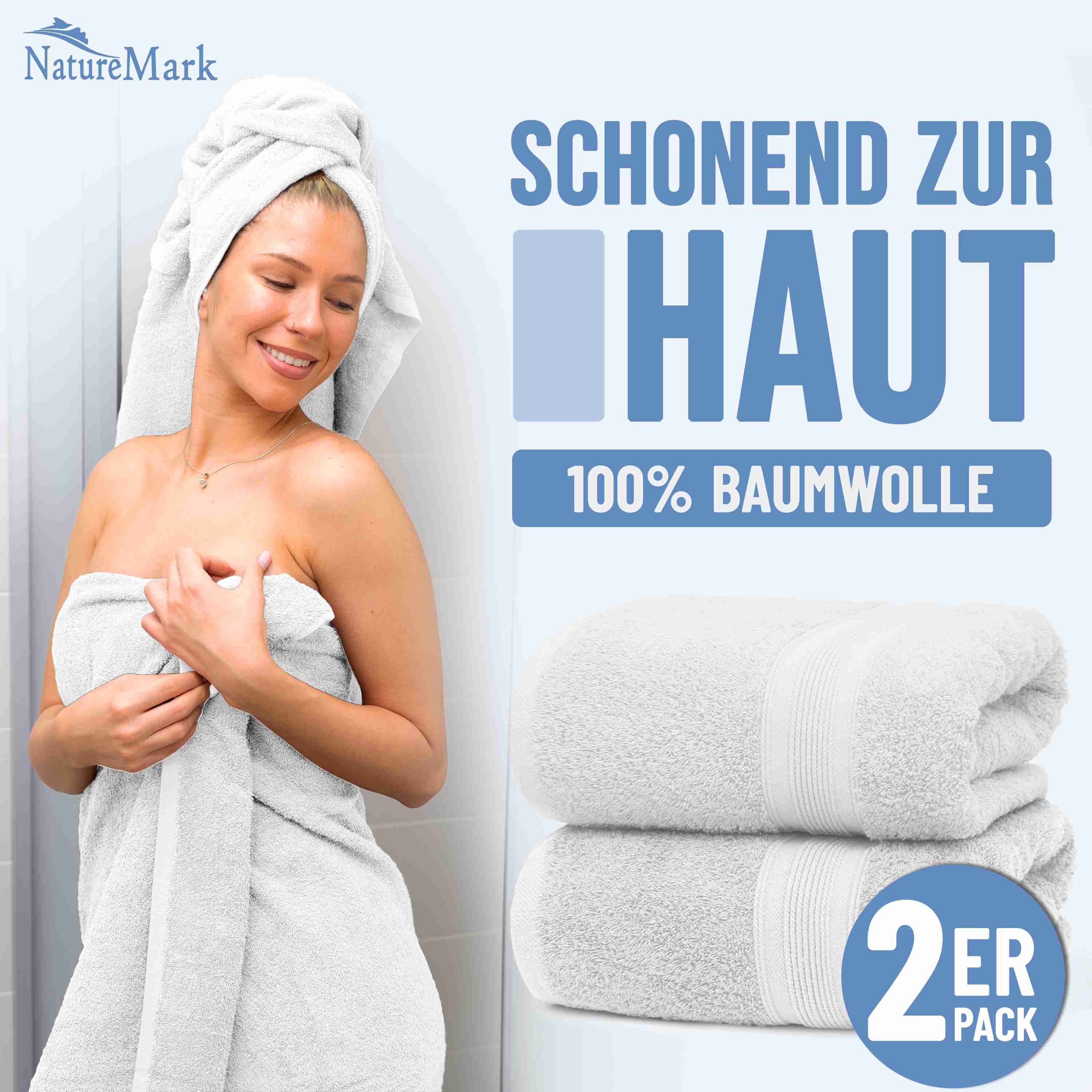NatureMark Badetuch 2er-Set Frottier Badetücher 100x150cm, günstig online kaufen