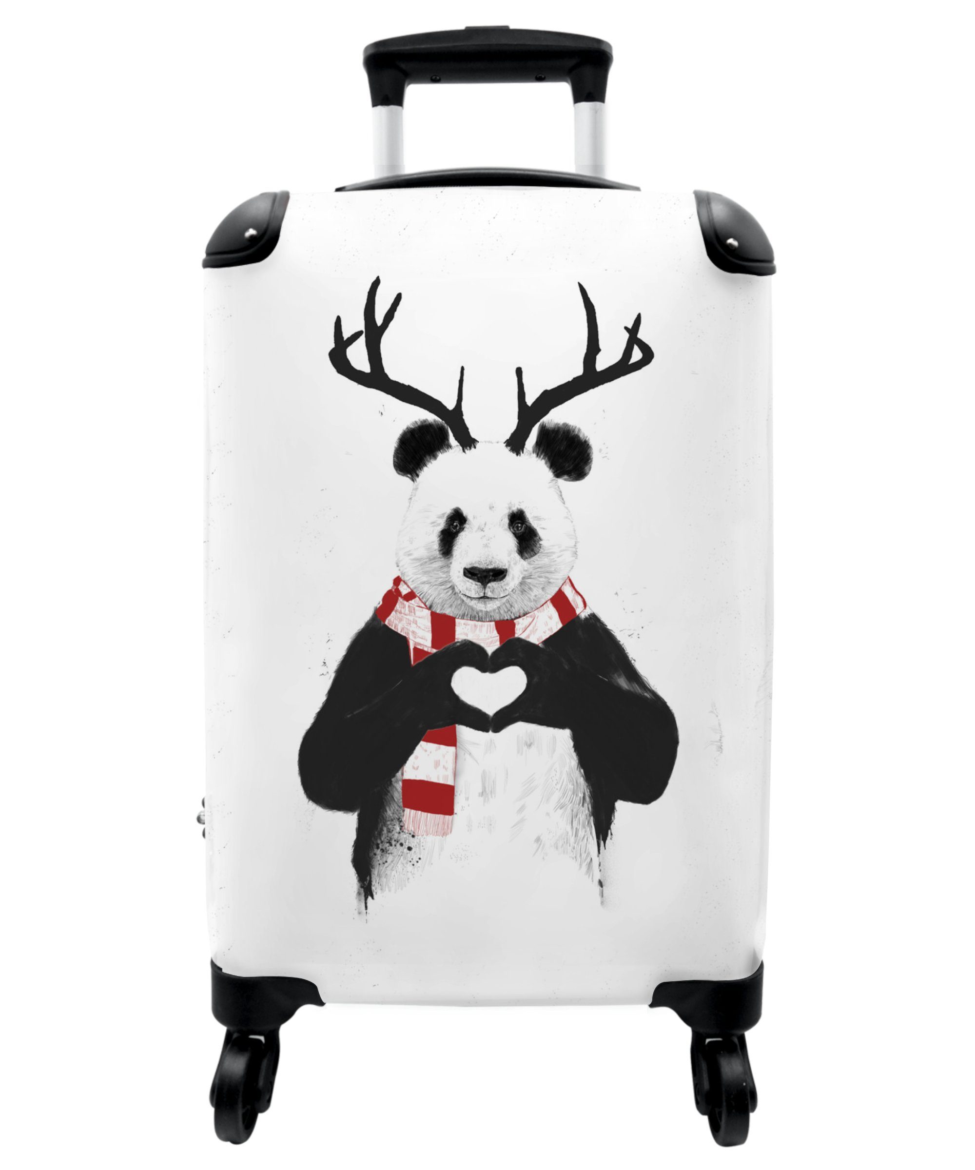 NoBoringSuitcases.com© Handgepäckkoffer 55x35x20cm Panda - Herz - Tiere - Liebe, 4 Rollen, Handgepäck Trolley Rollkoffer Kleine Reisekoffer mit 4 Rollen - Cabin | Handgepäck-Koffer