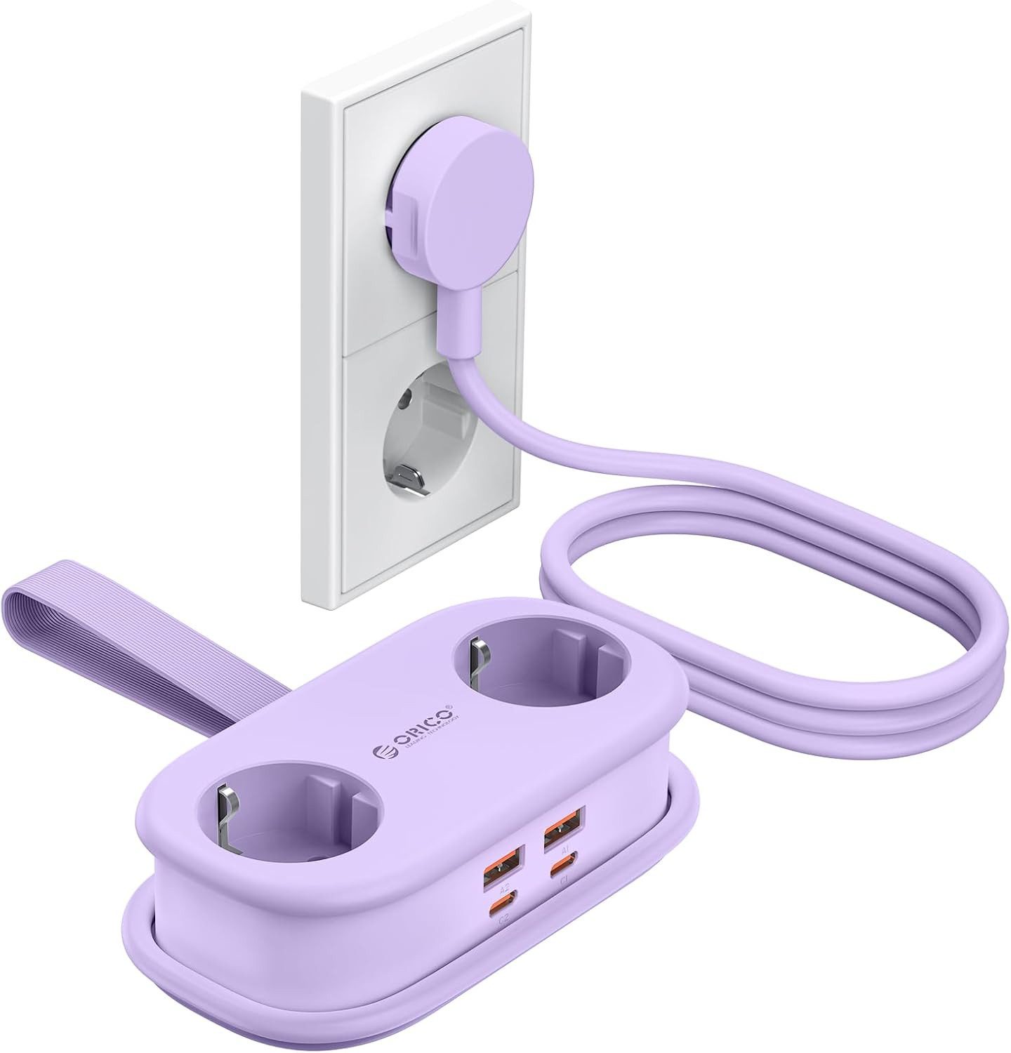 ORICO ORICO 65W GaN Mehrfach-Steckdosenleiste für Reisen, Schnellladung Mehrfachsteckdose 2-fach (6-in-1: 4x USB-A & USB-C, USB-Anschluss, Kindersicherung, Kabellänge 1.6 m), kompakter Mehrfachstecker für MacBook iPad iPhone Laptop