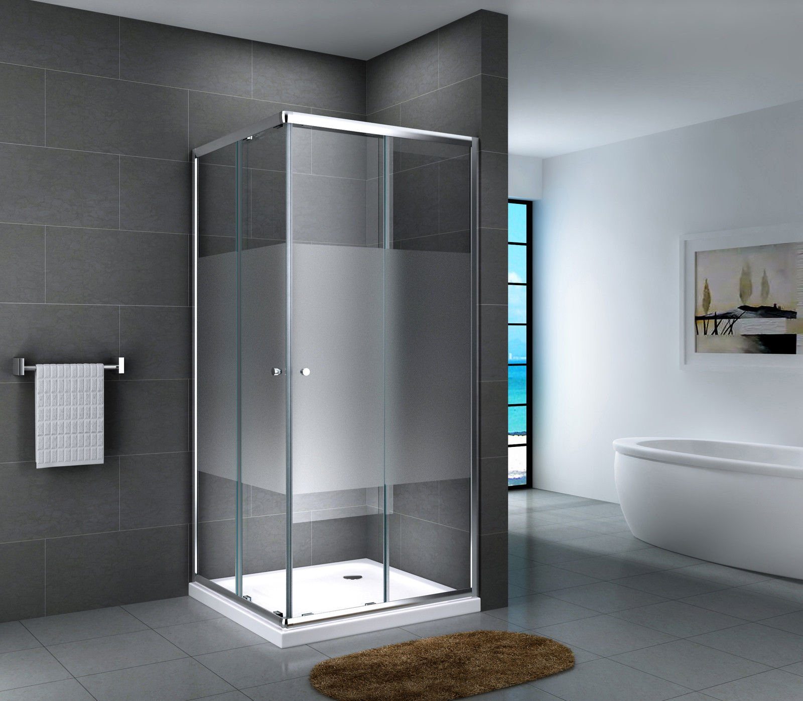 Fischer und Adamek Eckdusche Duschkabine Quadrat Eckeinstieg Schiebetür Duschabtrennung Glas Werra, BxT: 80x80 cm, Teilsatiniert