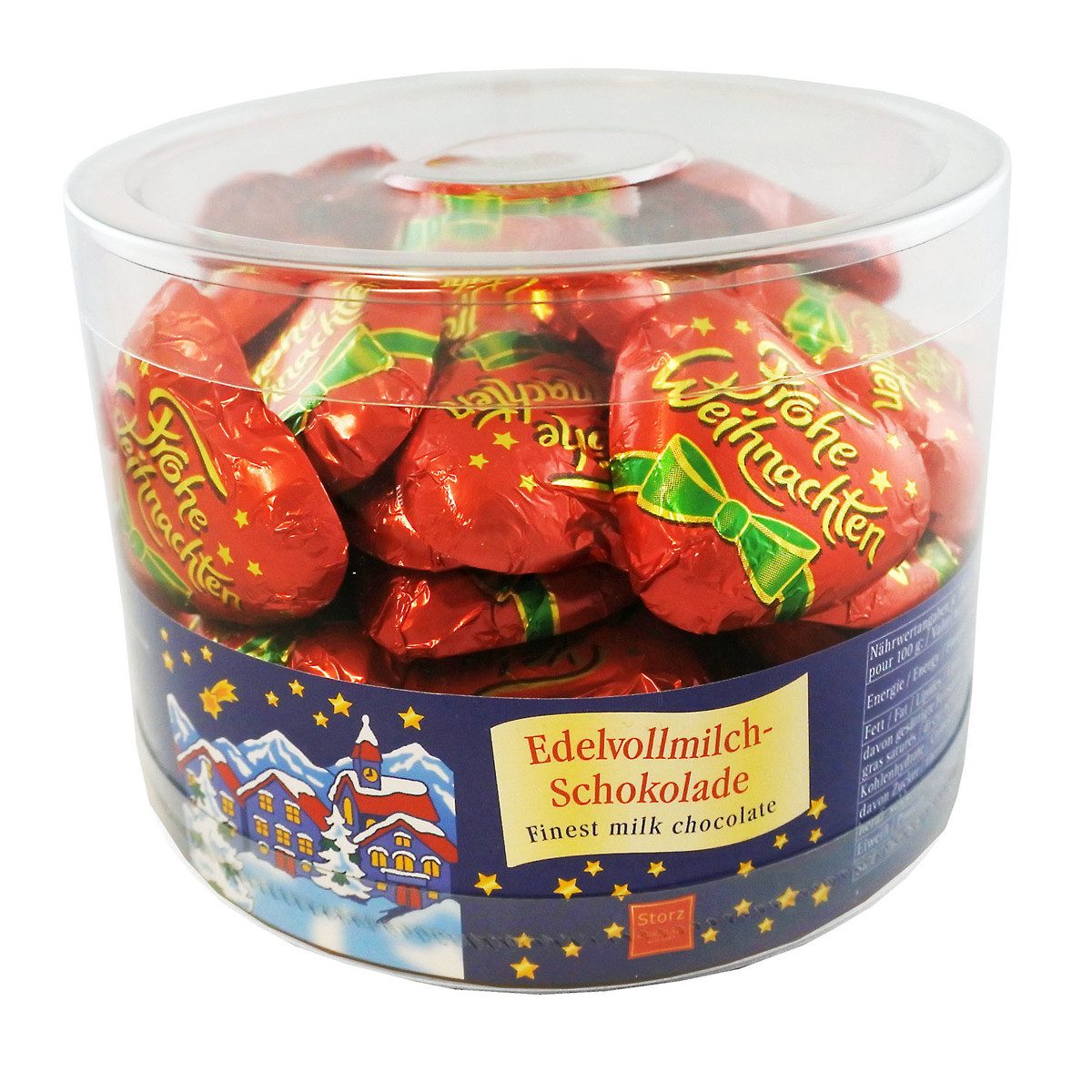 Storz Schokolade, Storz Herzen Frohe Weihnachten Edel Vollmilchschokolade 50 Stück 450g
