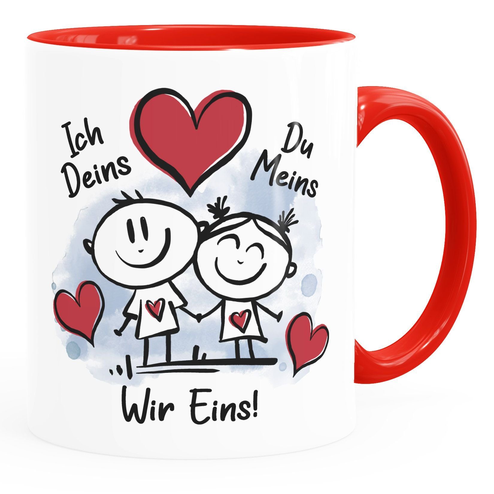 SpecialMe Tasse Kaffee-Tasse Liebe verliebte Strichmännchem Spruch Ich Deins Du Meins Herz Geschenk Valentinstag Jahrestag SpecialMe®, Keramik rot | Tassen