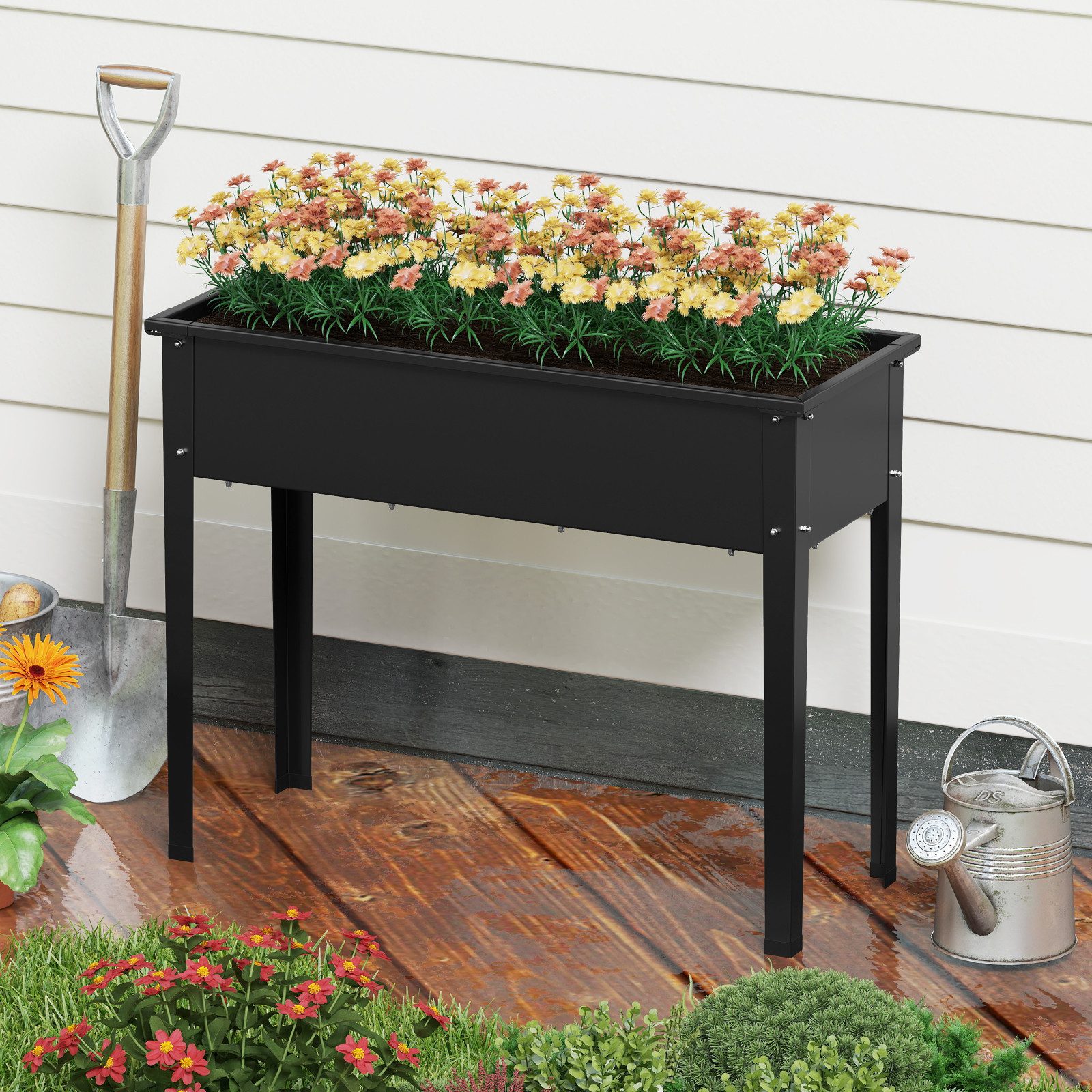 COSTWAY Hochbeet (1 St), Blumenkasten, erhöhtes Gartenbeet, Metall, 100x40x80cm