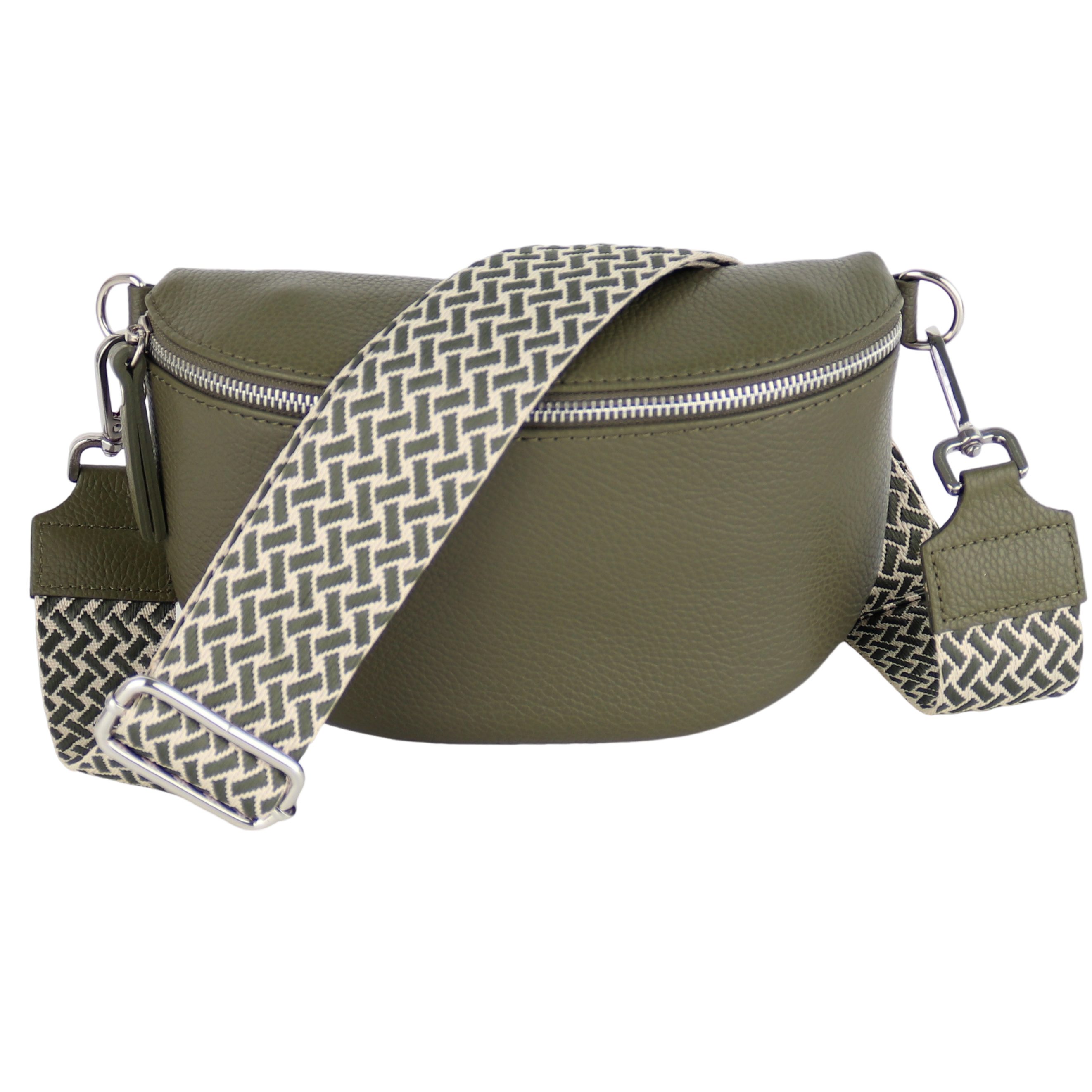 MIRROSI Bauchtasche Damen, Echtleder, Leder, Made in Italy, Umhängetasche, Brusttasche, (Schultertasche für jeden Anlass (1 Tasche & 2 Gurte), Damen Taschen, 3 Größen auswählbar), Crossbody Bag, Khakigrün Khaki, verstellbaren Schulterriemen