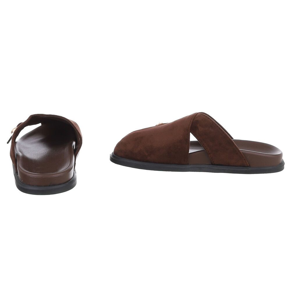 Ital-Design Damen Pantoletten mit Metallschließe & Komfortsohle Pantolette (91849006) Flach Pantoletten in Braun – Bild 5 von 5
