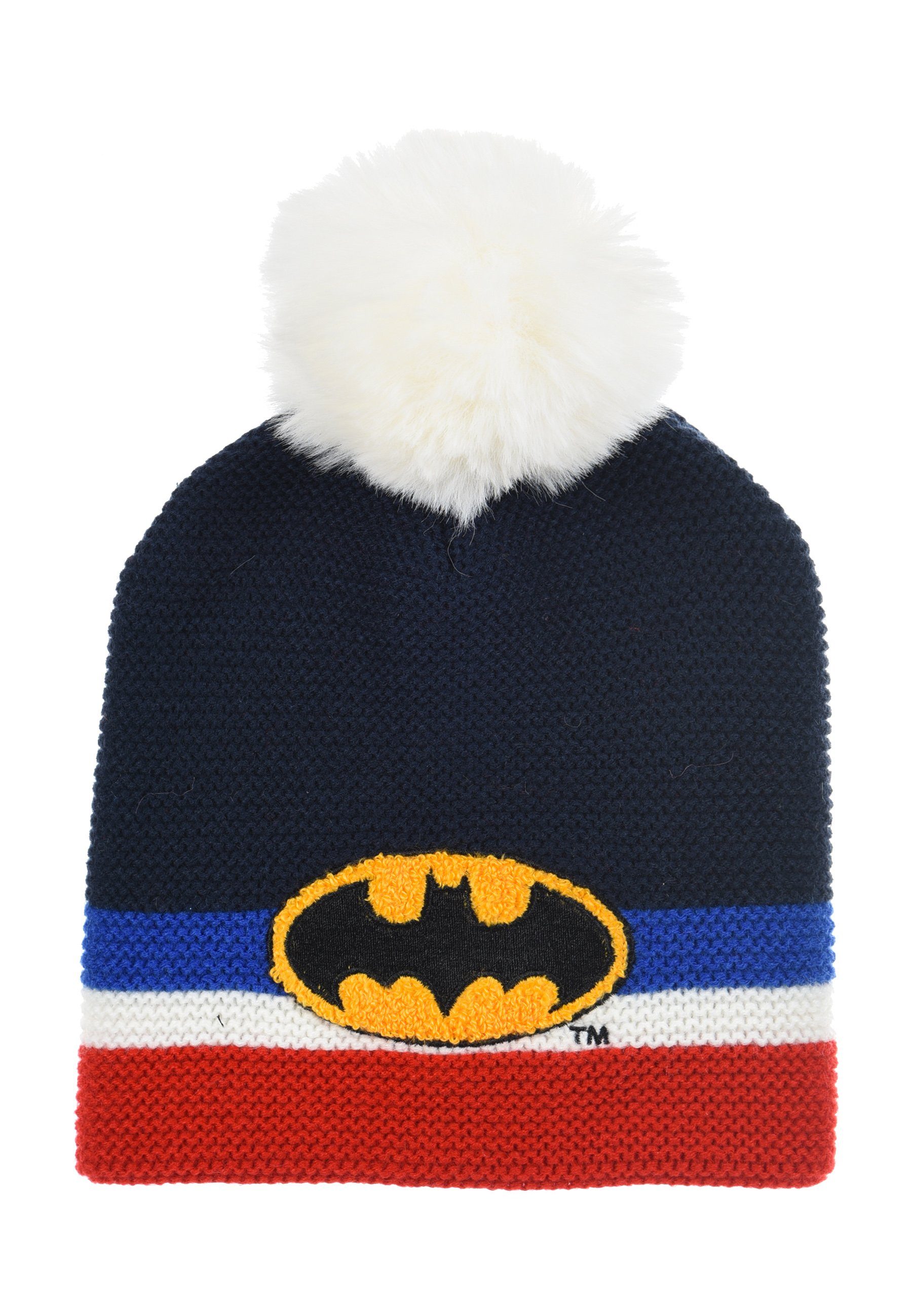 Batman Bommelmütze Kinder Jungen Strickmützte Winter-Bommel-Mütze Dunkel-Blau