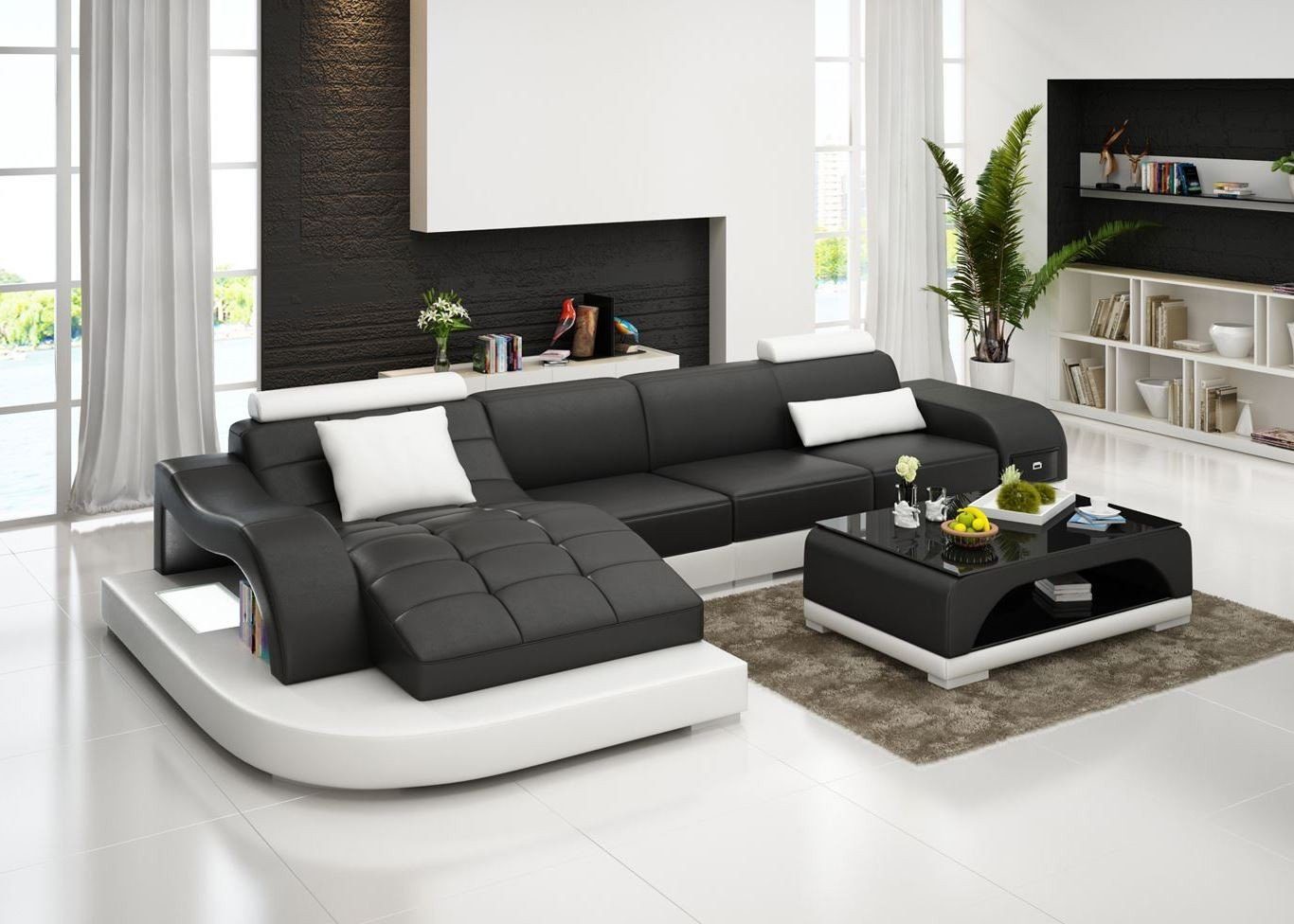 JVmoebel Ecksofa Ecksofa Leder Sofa Couch Polster Eck Sitz Wohnlandschaft Garnitur, Made in Europe Schwarz