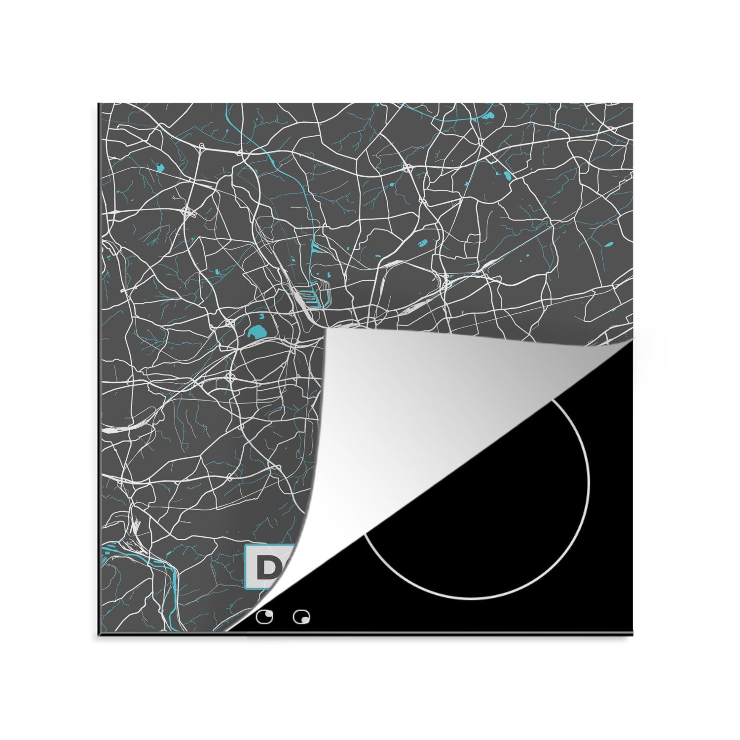 MuchoWow Herdblende-/Abdeckplatte Karte - Dortmund - Vinyl, 78x78 - Stadtplan cm, Deutschland, Blau Arbeitsplatte - küche tlg), Ceranfeldabdeckung, (1 für