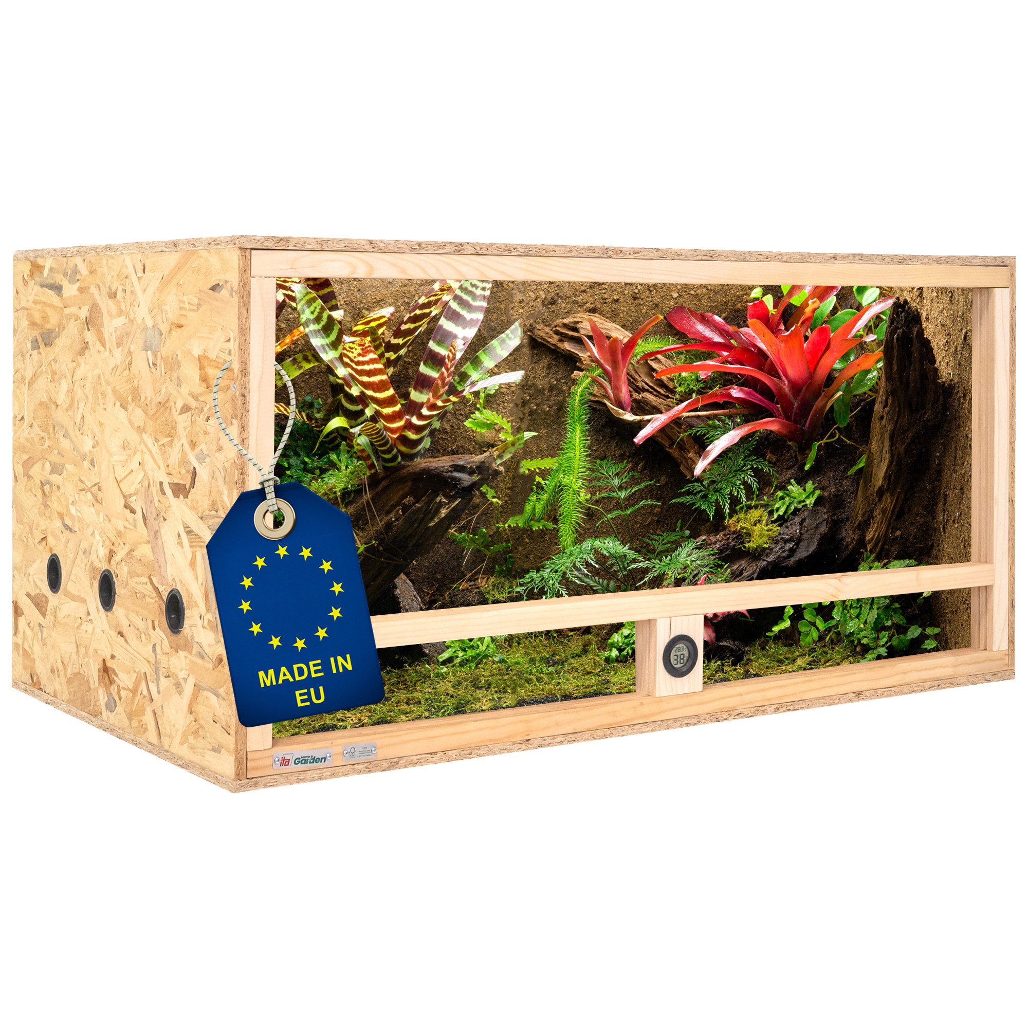 Terrarium Holz Terrarium 100x60x50 mit Seitenbelüftung & Integriertem Hygrometer