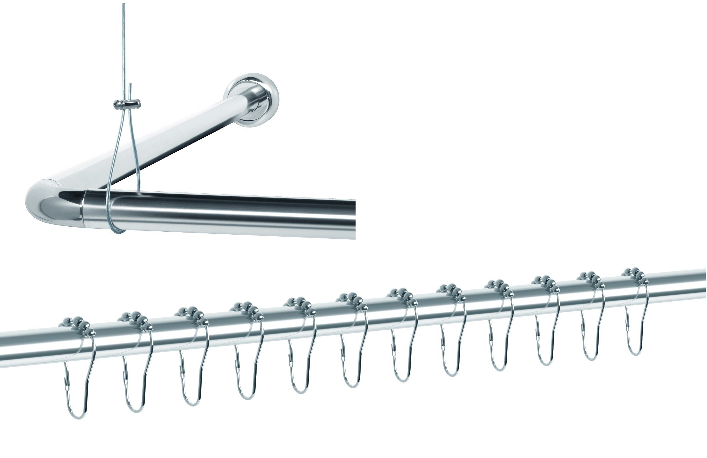 Libaro Duschvorhang stange Duschstange L-Form U-Form Duschvorhangstange und 12 Duschringe Breite 160 cm, Universal-Set Duschvorhangstange L/U-Form inkl Deckenhalter+Duschringe