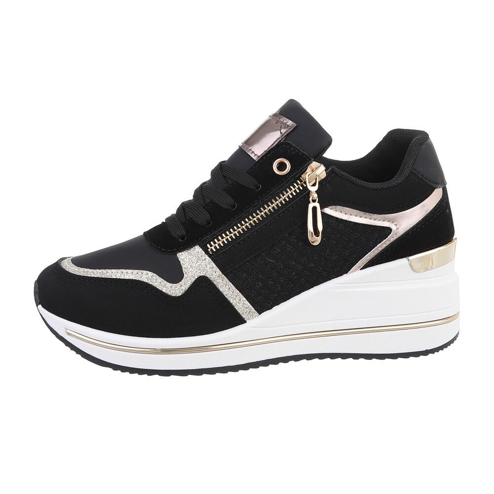 Ital-Design Damen Low-Top Freizeit Sneaker (86016575) Keilabsatz/Wedge Sneakers Low in Schwarz