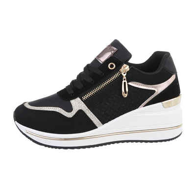 Ital-Design Damen Low-Top Freizeit Sneaker (86016578) Keilabsatz/Wedge Sneakers Low in Schwarz