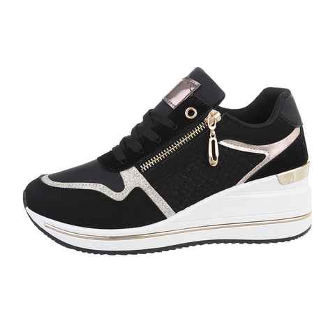 Ital-Design Damen Low-Top Freizeit Sneaker (86016577) Keilabsatz/Wedge Sneakers Low in Schwarz