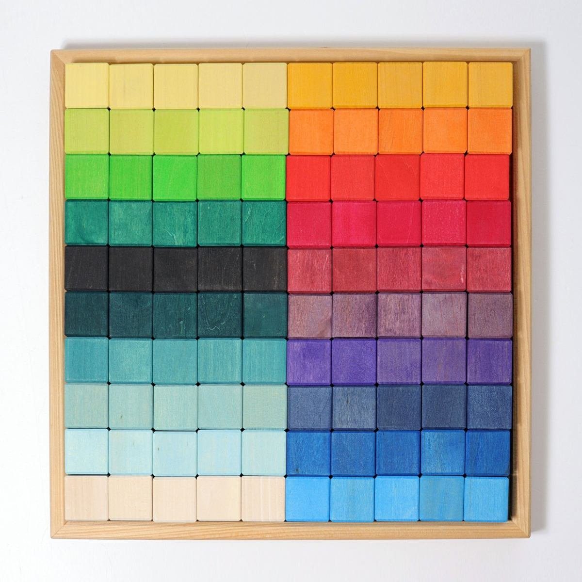 Großes Mosaik Holzbausteine-Set mit 100 farbigen Bauklötzen Spielbausteine