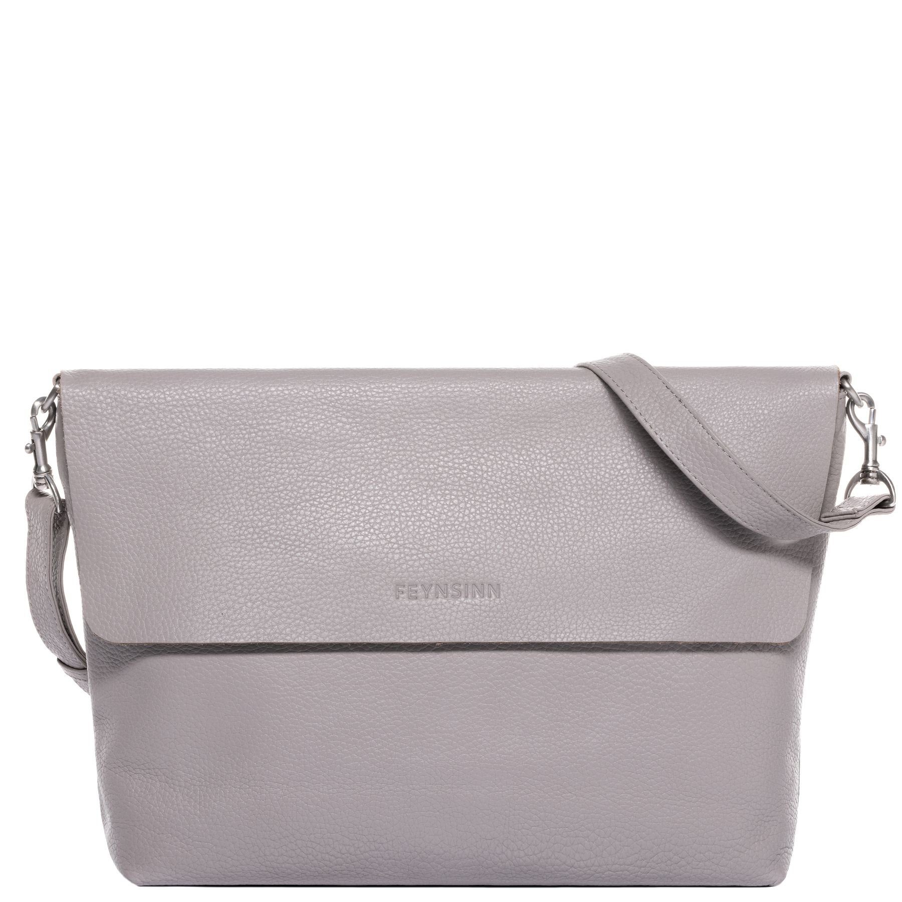 FEYNSINN Umhängetasche echt Leder Schulter groß Ledertasche hell-grey LIVA, Schultertasche Echtleder für Damen, Handtasche mit Schultergurt grau