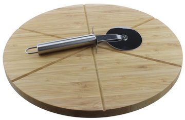 Sendez Pizzateller Pizzateller ø30cm mit Pizzaschneider Bambus Pizzaschneidebrett Pizzabrett Holzteller