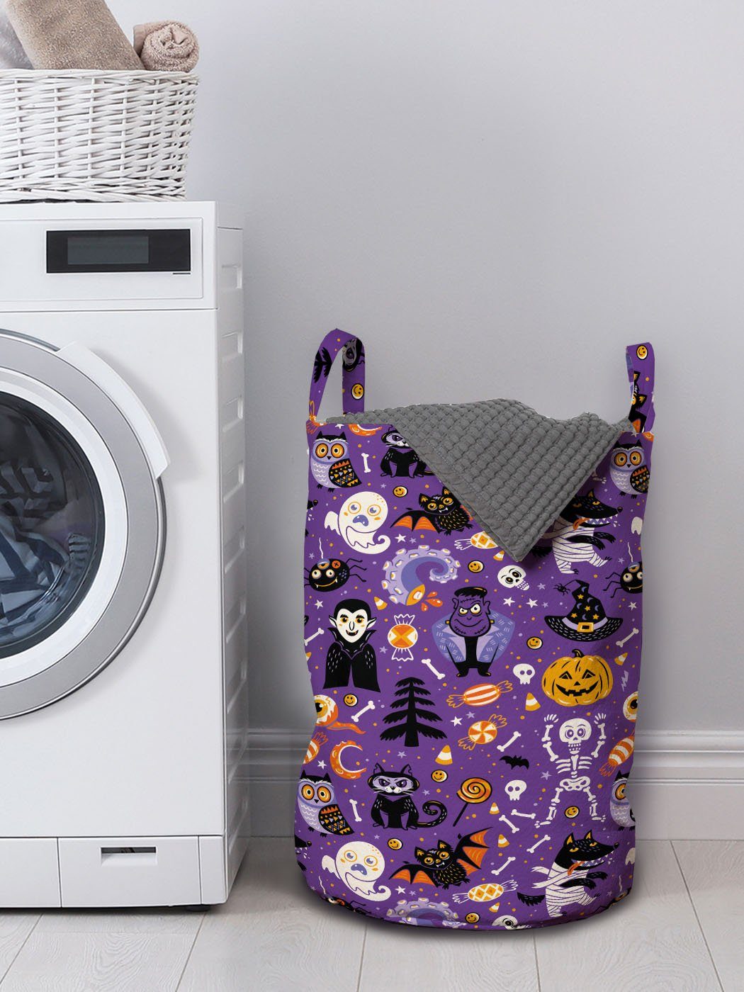Candies Halloween Wäschesäckchen mit Kordelzugverschluss Wäschekorb Horror Charaktere für Abakuhaus Griffen Waschsalons,