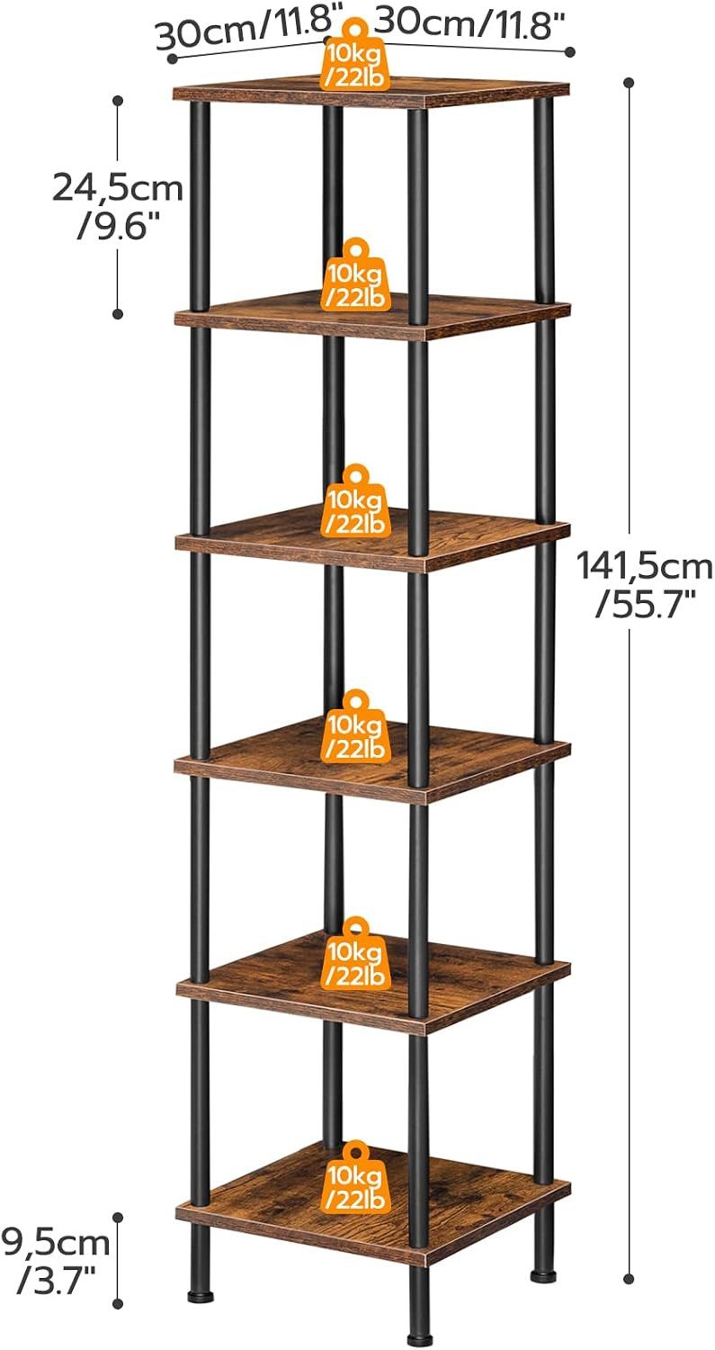 Hoobro Bücherregal Bücherregal mit 6 Ebenen, schmales Eckregal, Standregal Industrial