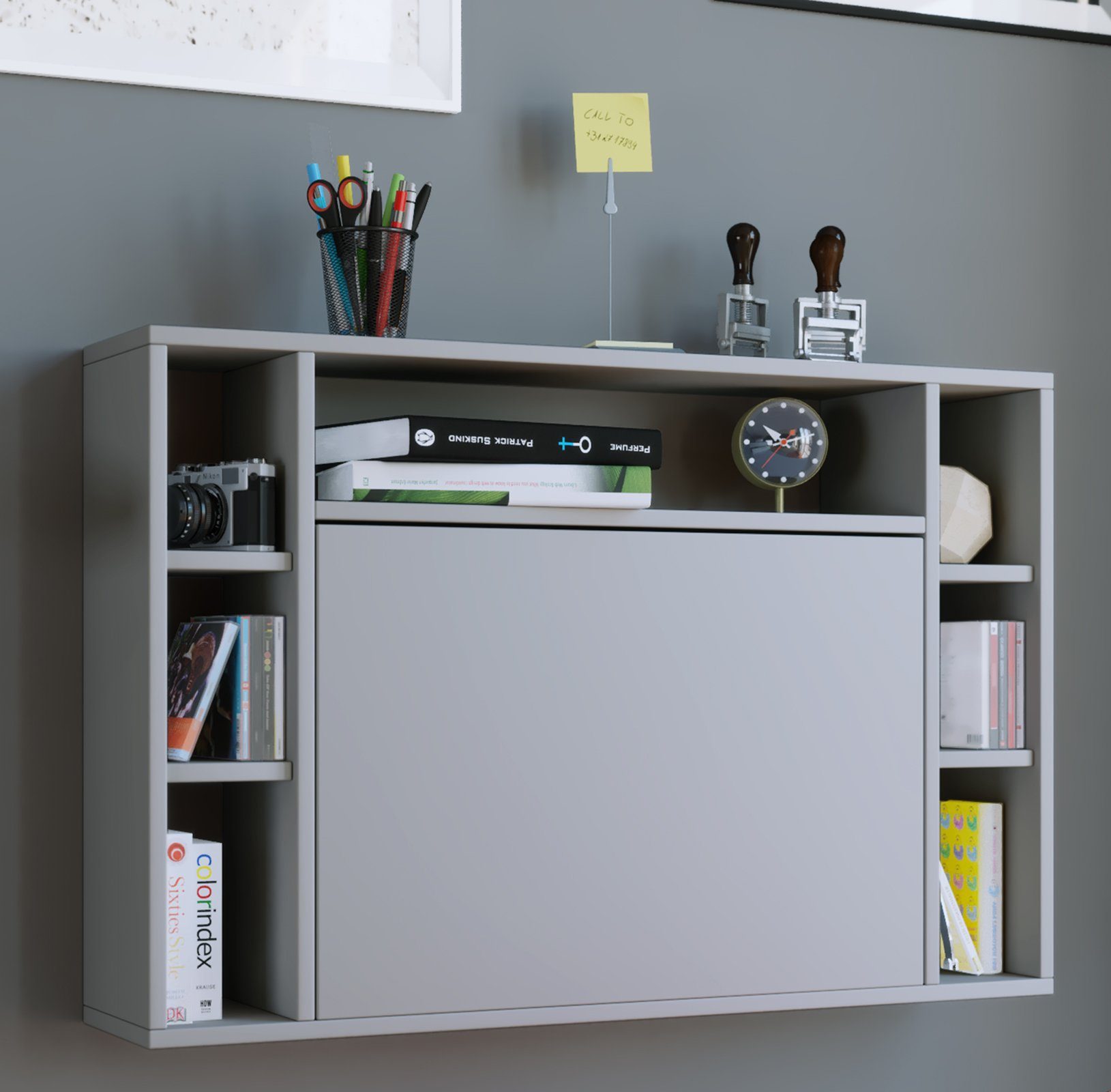 VCM Schreibtisch Wandila Computertisch B. 90 x T. 20 x H. 60 cm, Klapptisch mit 1 Tür, Wandmontage, fürs Homeoffice Büro – Bild 4 von 5