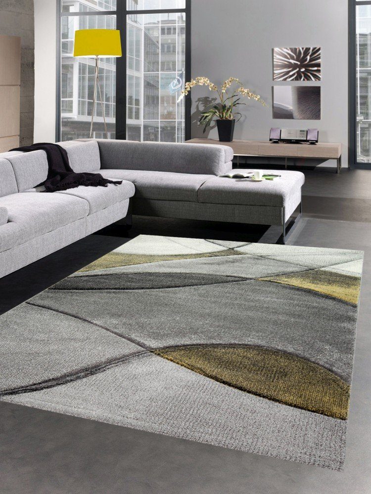 Carpetia Teppich Teppich modern Teppich Wohnzimmer Wellen gelb grau pastell, rechteckig, Höhe: 13 mm