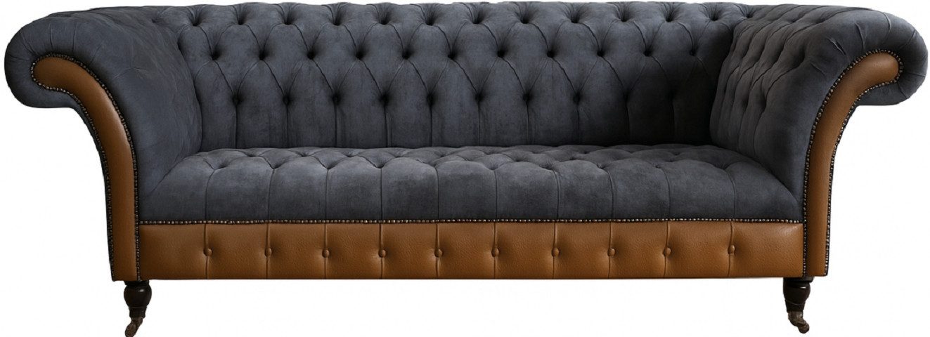 Xlmoebel Chesterfield-Sofa Elegantes graues Chesterfield-Sofa aus hochwertigem Textilstoff, Sofa 3 Sitzer 1 Teile, Hergestellt in Europa