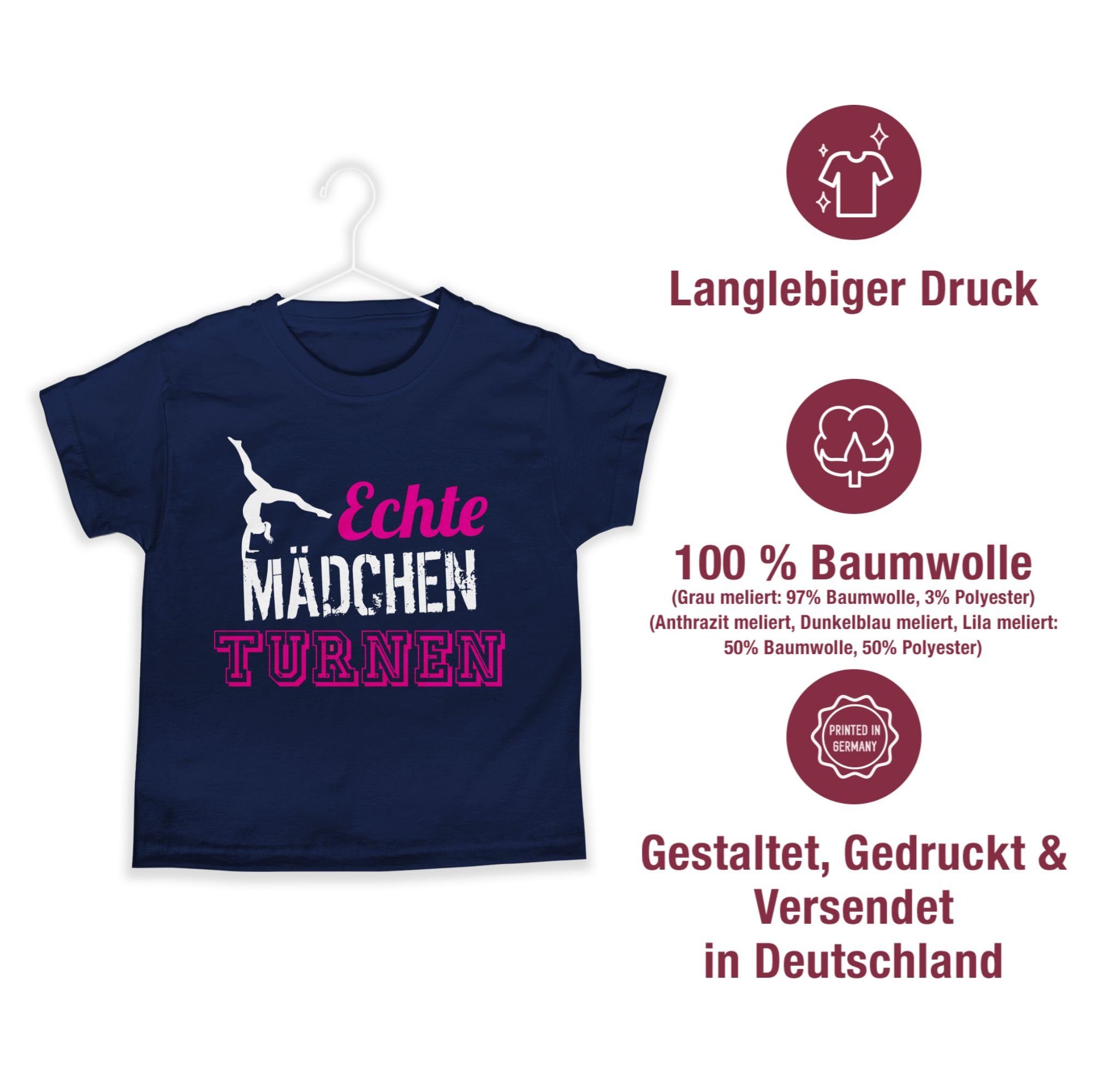 Shirtracer T-Shirt Echte Mädchen turnen Kleidung Sport Turnerin Kinder Dunkelblau - Geschenk 3