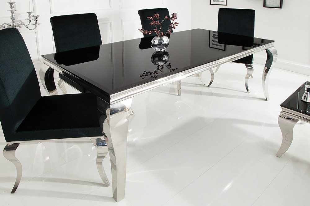riess-ambiente Esstisch MODERN BAROCK 200cm schwarz / silber (1-St), Esszimmer · Opalglas · Edelstahl · eckig