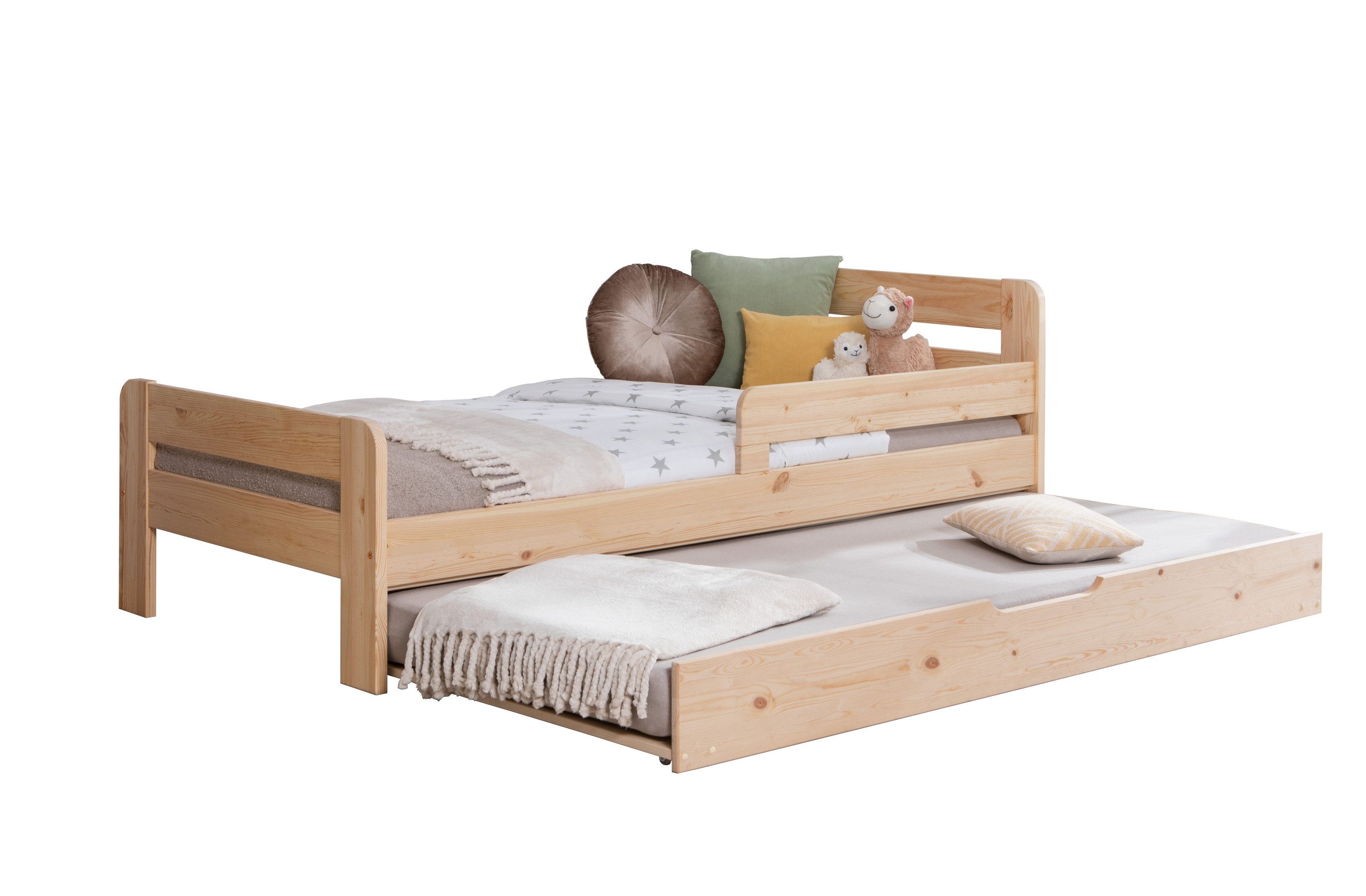 Ticaa Bettgestell Einzelbett Kinderbett Jugendbett "Bennet" mit, Einzelbett inkl. Rausfallschutz