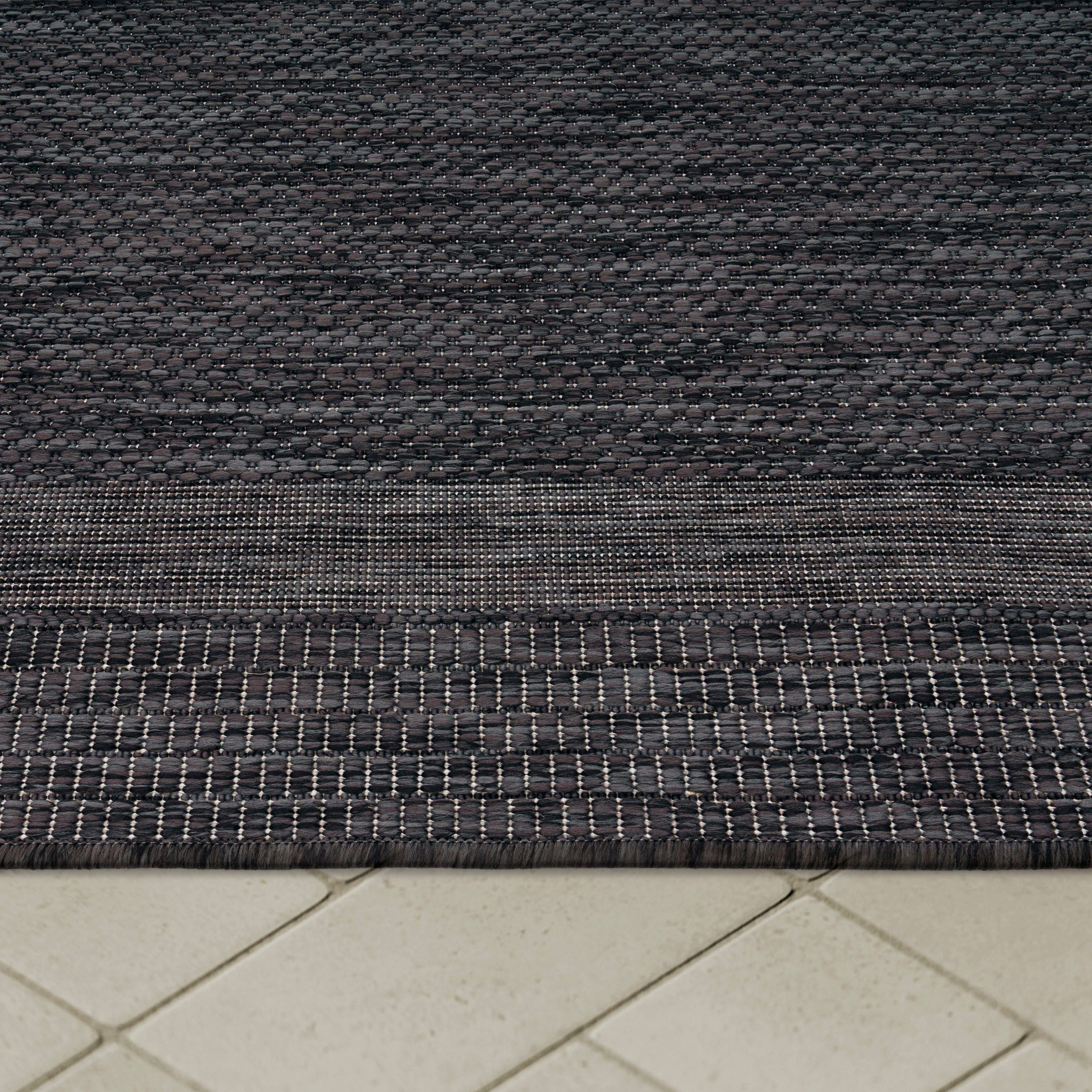 Teppich Roma und rechteckig, 4 In- geeignet Paco meliert, Home, mm, Bordüre, 272, Outdoor dezenter Höhe: mit Flachgewebe, anthrazit