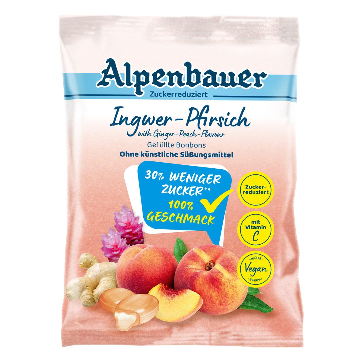 Alpenbauer Süßigkeit, Alpenbauer Ingwer Pfirsich gefüllte Bonbons zuckerreduziert 60g
