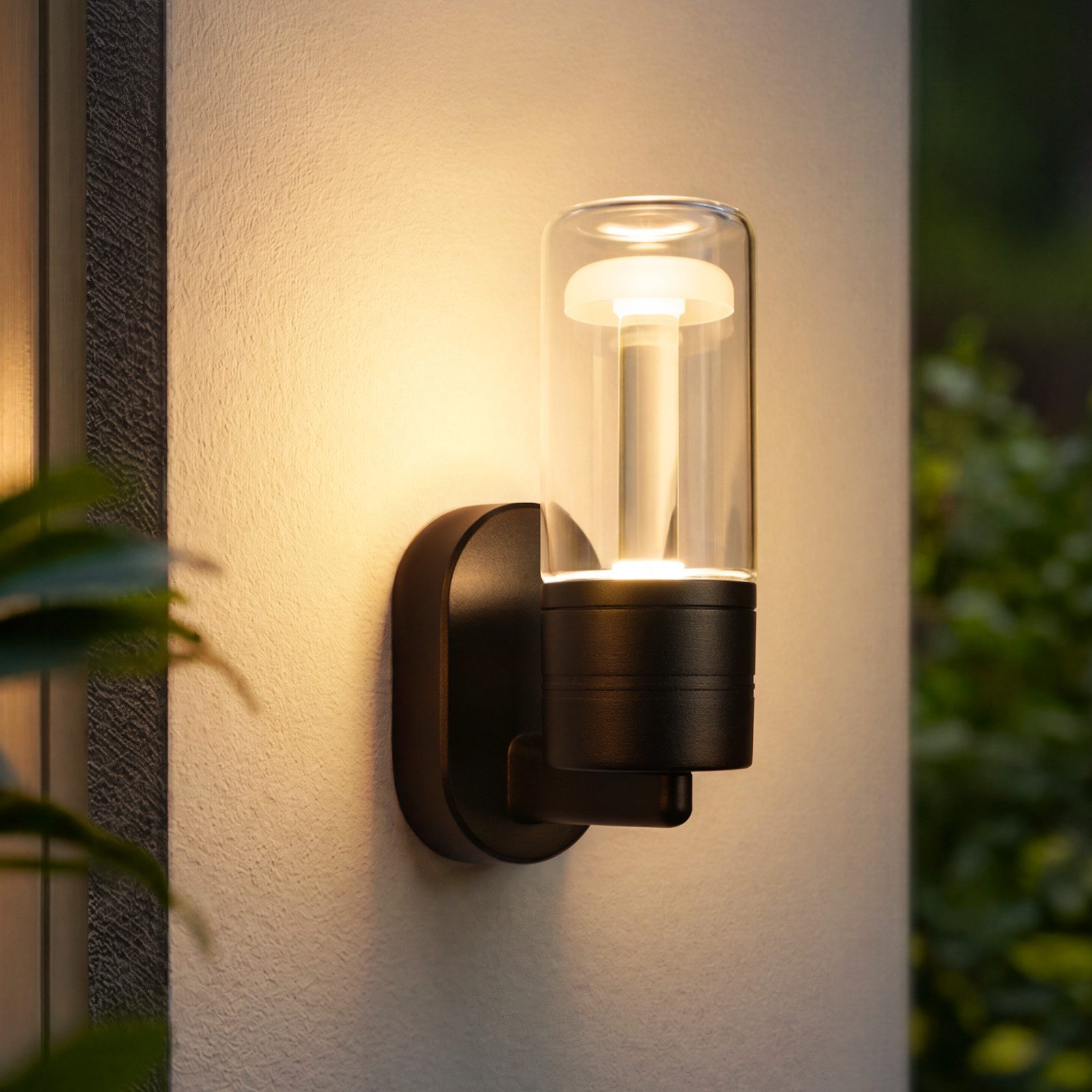 ZMH LED Außen-Wandleuchte Schwarz, 10 W, 3000 K warmweiß, Wandlampe aus Aluminium und Glas, LED fest integriert, Warmweiß, für Hauswand, Terrasse und Flur