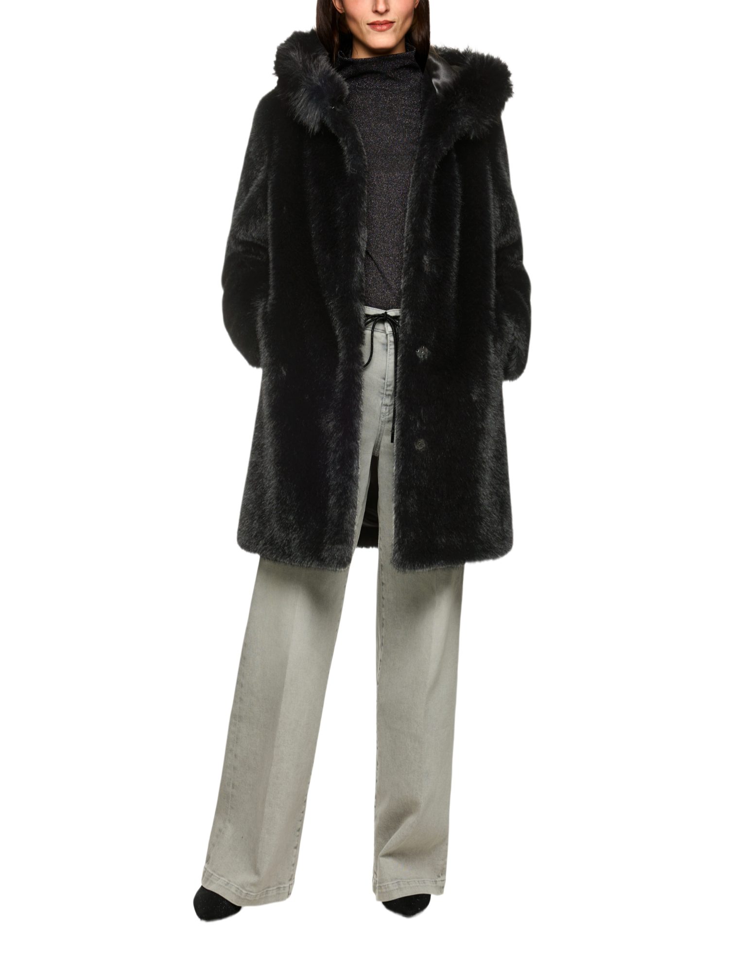 Marc Cain Strickmantel ZA.2 - O - Outdoor schwarz,Casual,Polyester,Strukturiert,Lang,Gerade