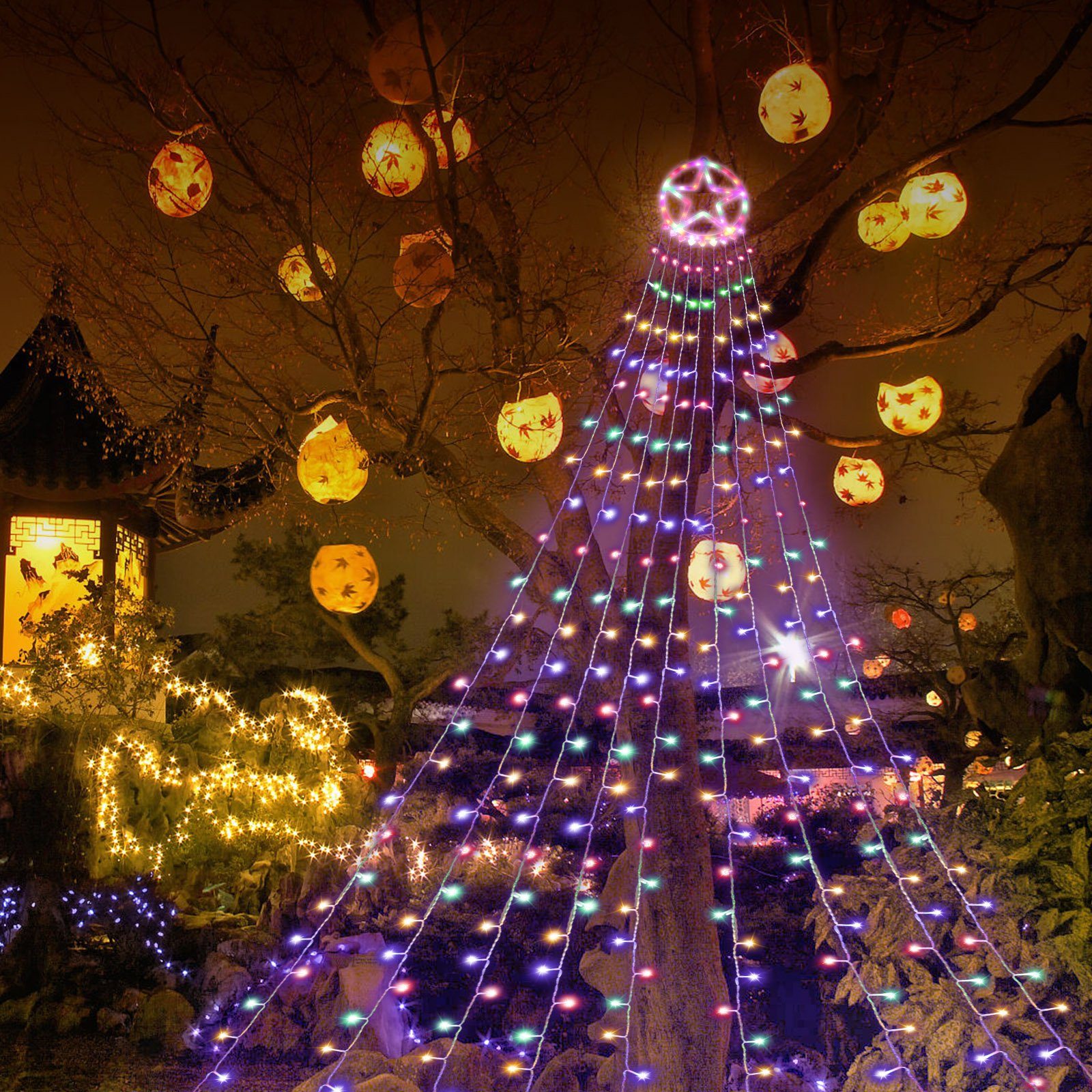 Lospitch LED-Lichterkette LED Lichterkette Weihnachtsbaum Wasserdicht  Weihnachts Außen mit Ring