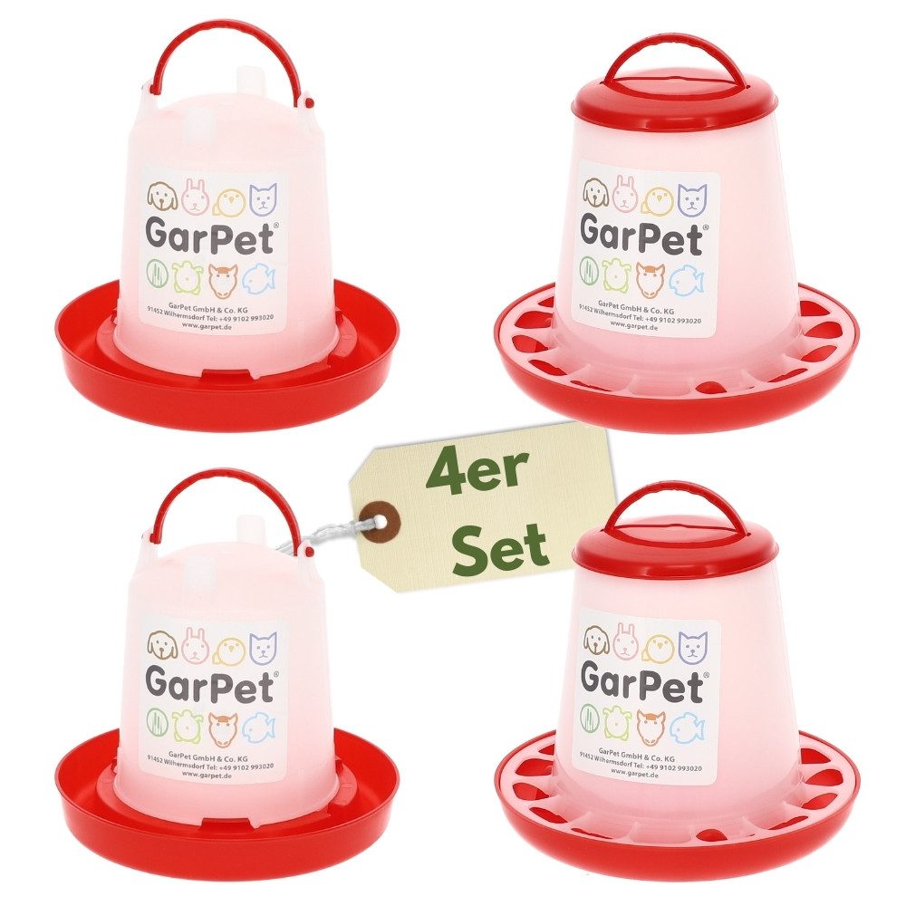 GarPet Futterspender 4 Stück Hühnertränke & Futterautomaten Set Küken Hühner Tränke Gr. 1