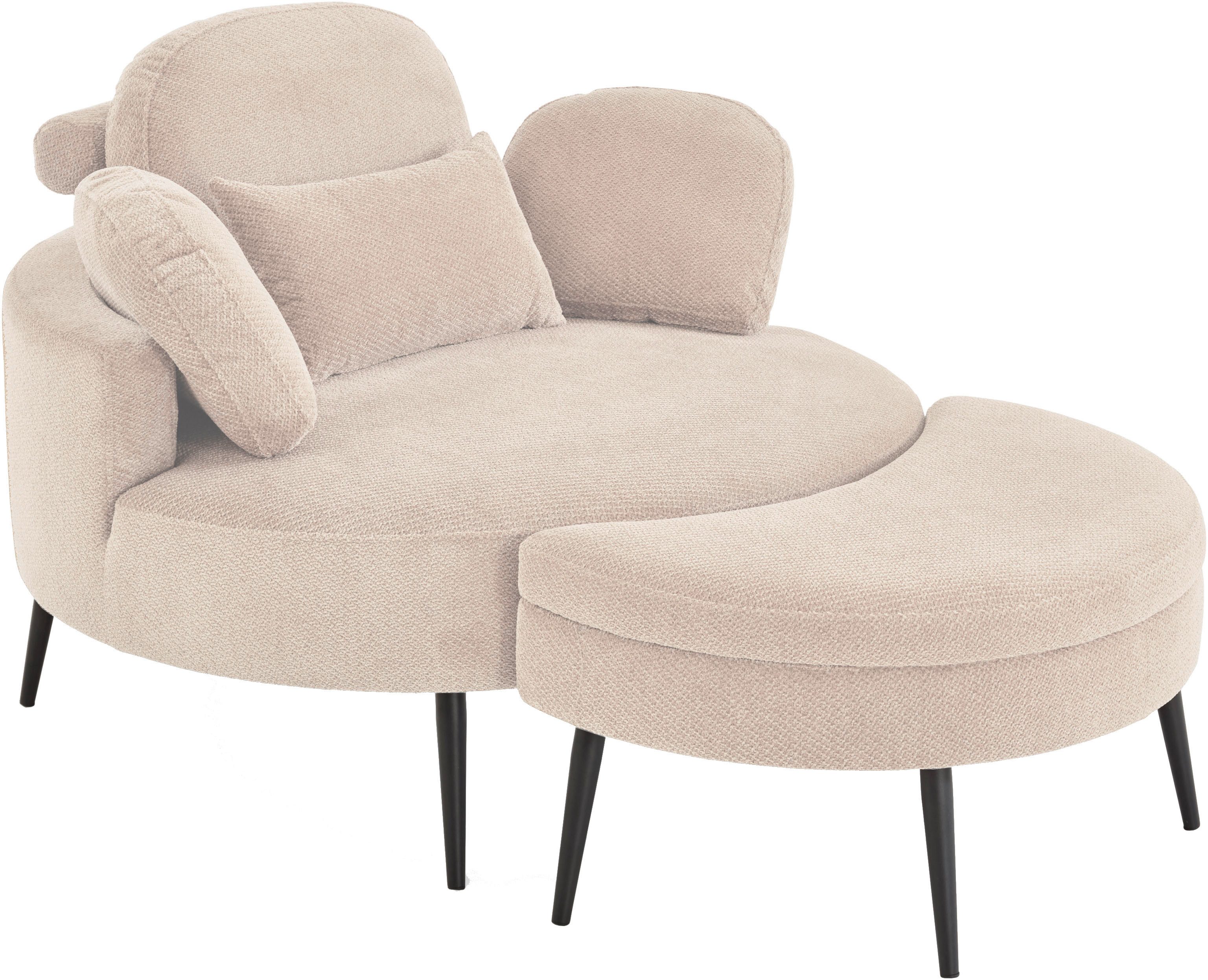 OTTO home Loveseat Riko Sessel, B: 110 cm, Sitzhöhe: 44 cm, XXL- Sessel, mit Stauraumhocker, Rückenstütze & 4 Zierkissen