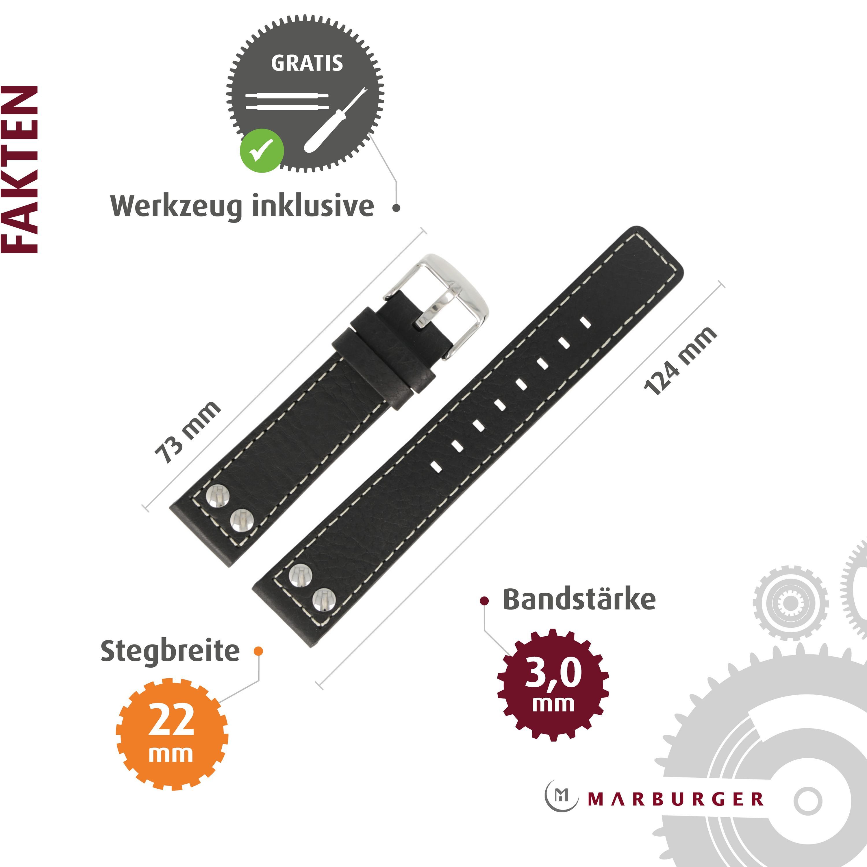 MARBURGER Uhrenarmband 22mm Leder