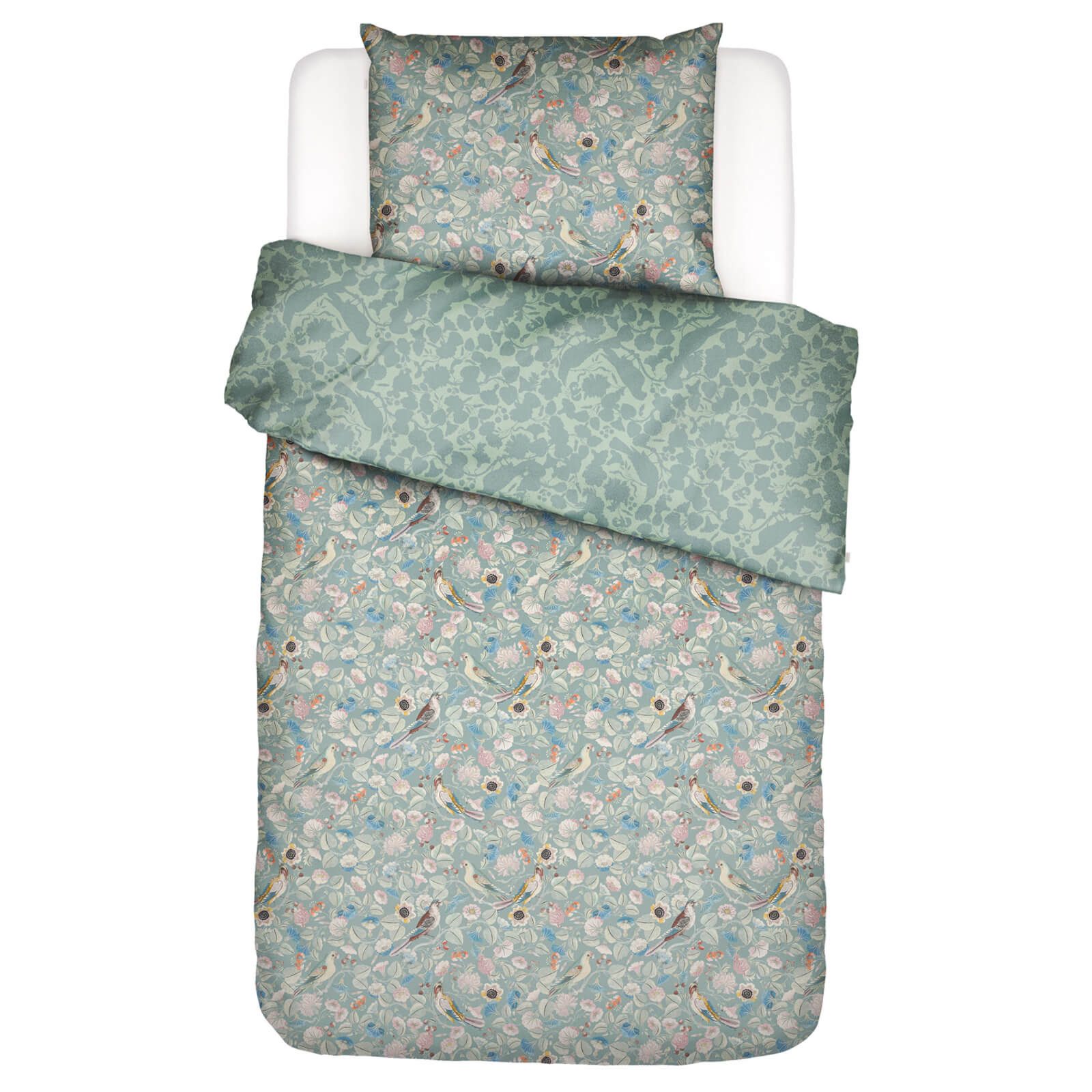 Essenza Bettwäsche Bettwäsche Aleste Surf green, Satin, 2 teilig, Blätter, Blumen, Vögel