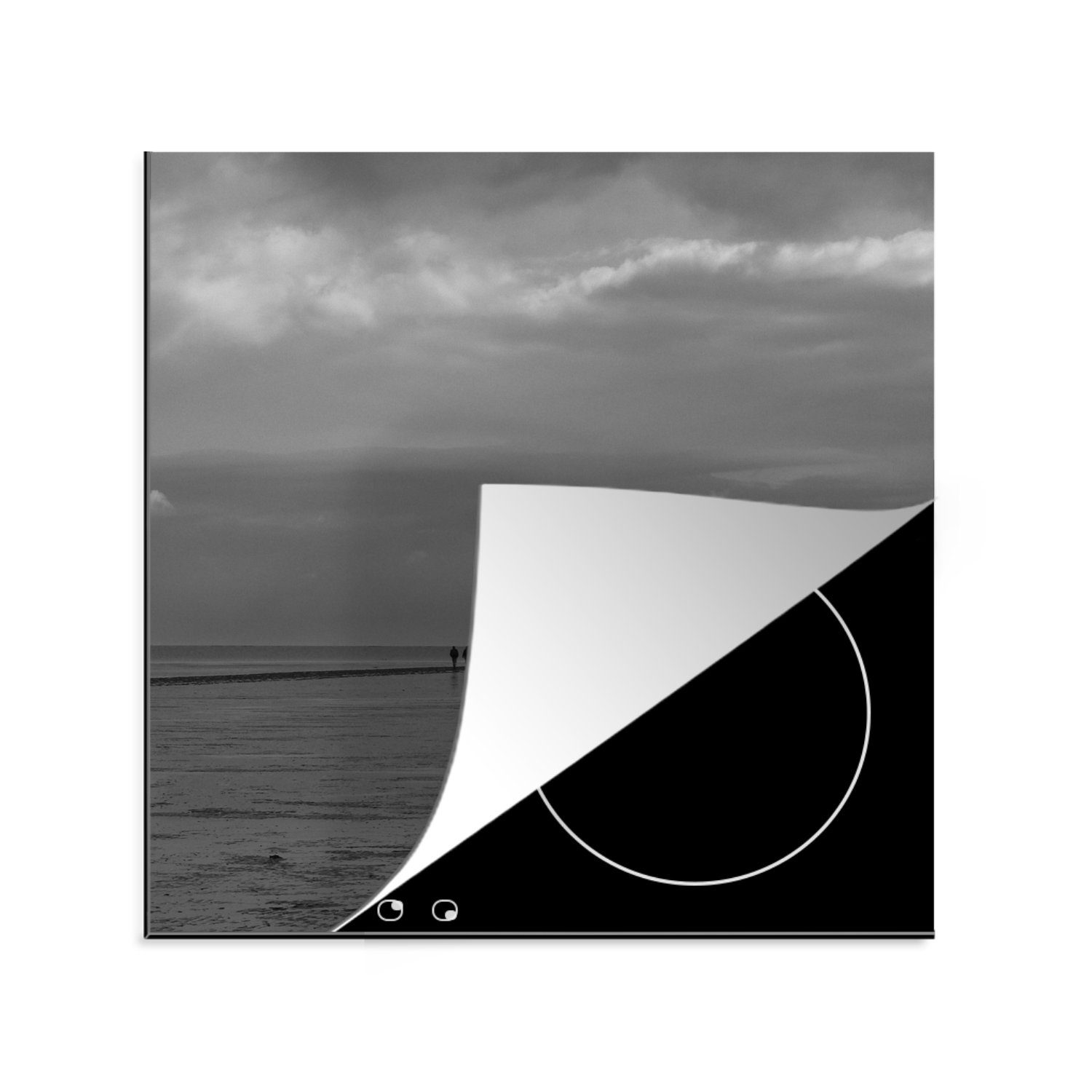MuchoWow Herdblende-/Abdeckplatte Wattenmeer - Schwarz - Weiß - Wattenmeer, Vinyl, (1 tlg), 78x78 cm, Ceranfeldabdeckung, Arbeitsplatte für küche