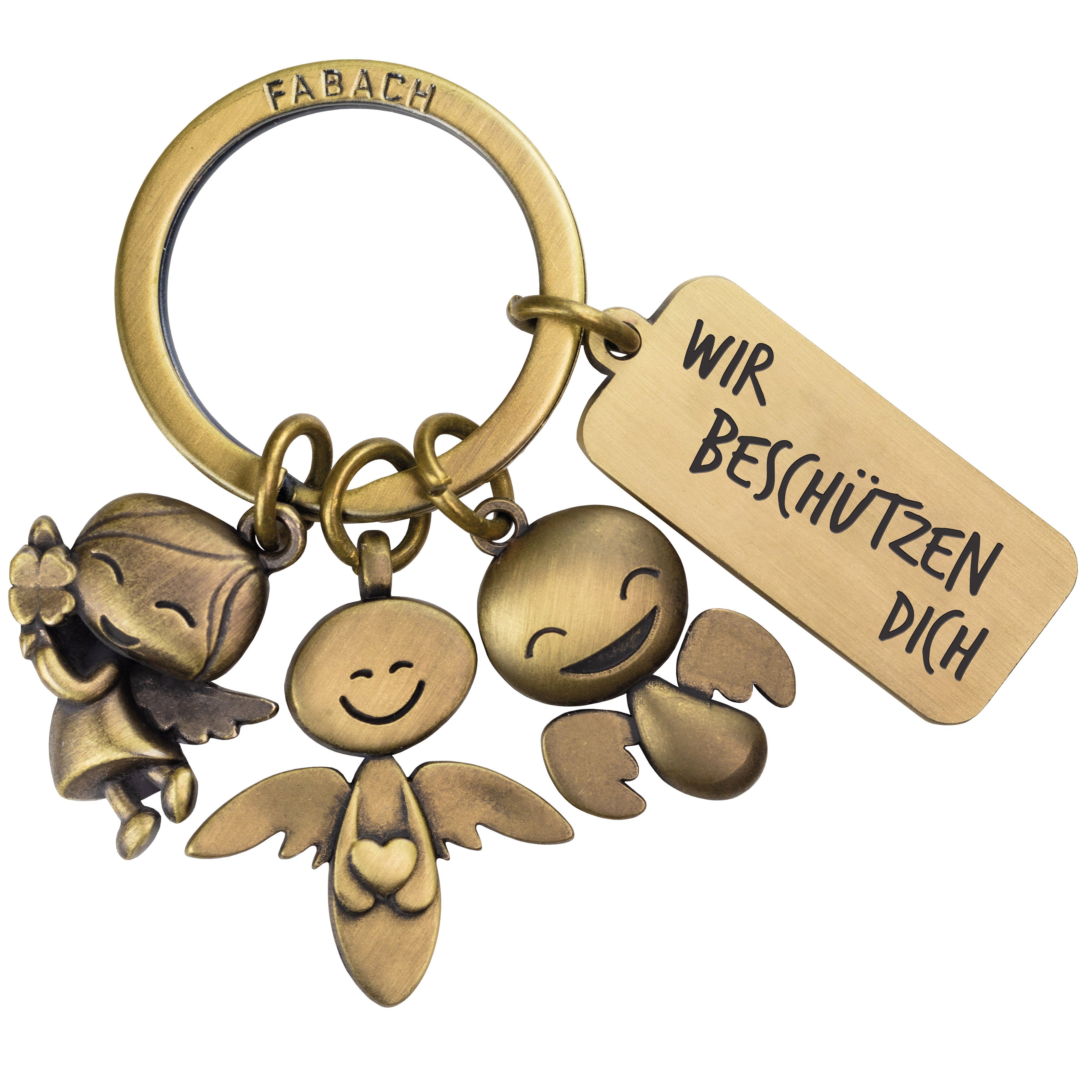 FABACH Schlüsselanhänger Schlüsselanhänger 3 Engel "Fahr vorsichtig - Wir beschützen Dich" Antique Bronze