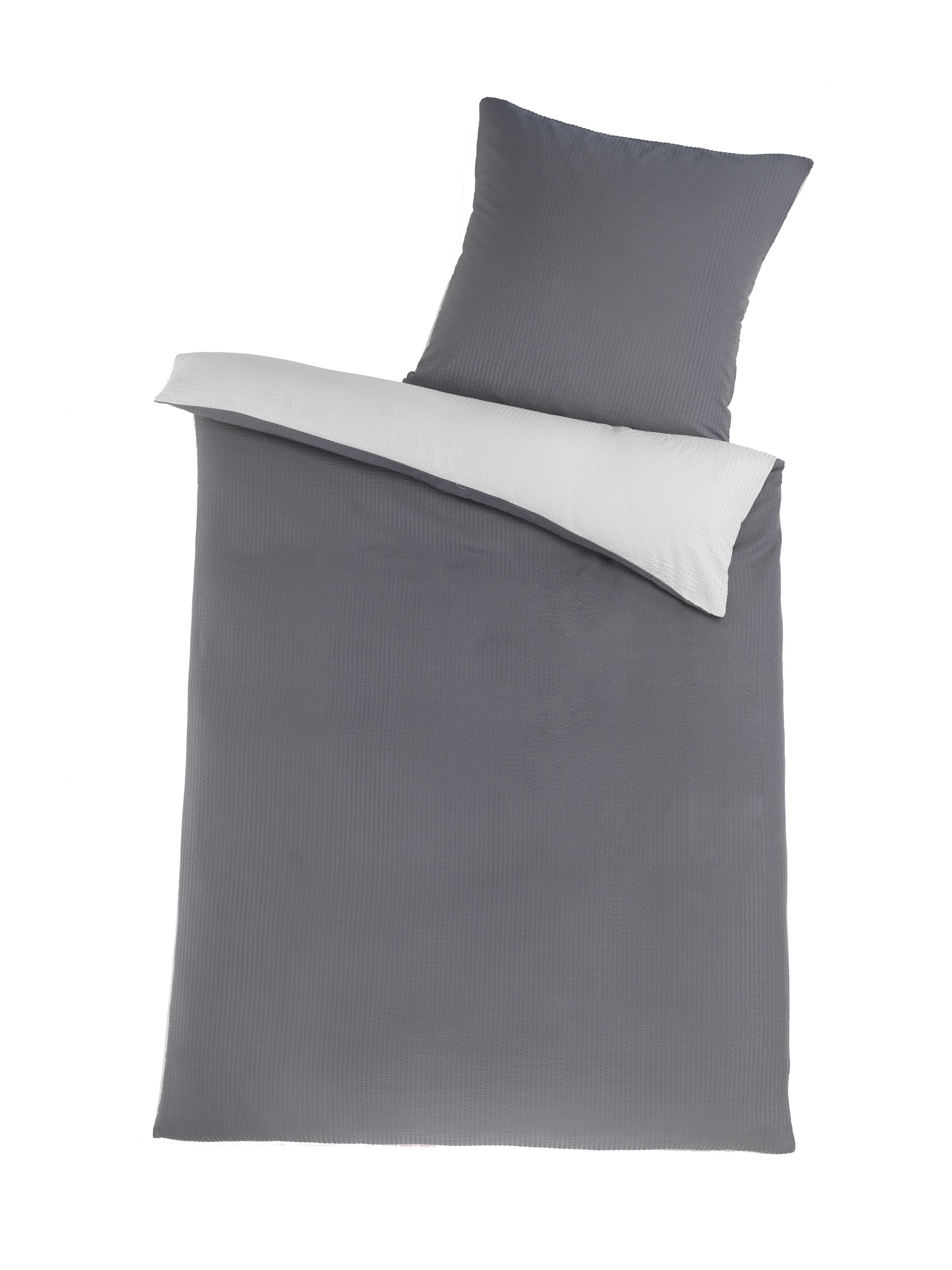 Dreamhome Wendebettwäsche aus 100 % Mikrofaser, 155 x 220 cm, Seersucker, Silber-Grau, Seersucker, 2 teilig, Für Allergiker geeignet, pflegeleicht, angenehm wei – Bild 2 von 2