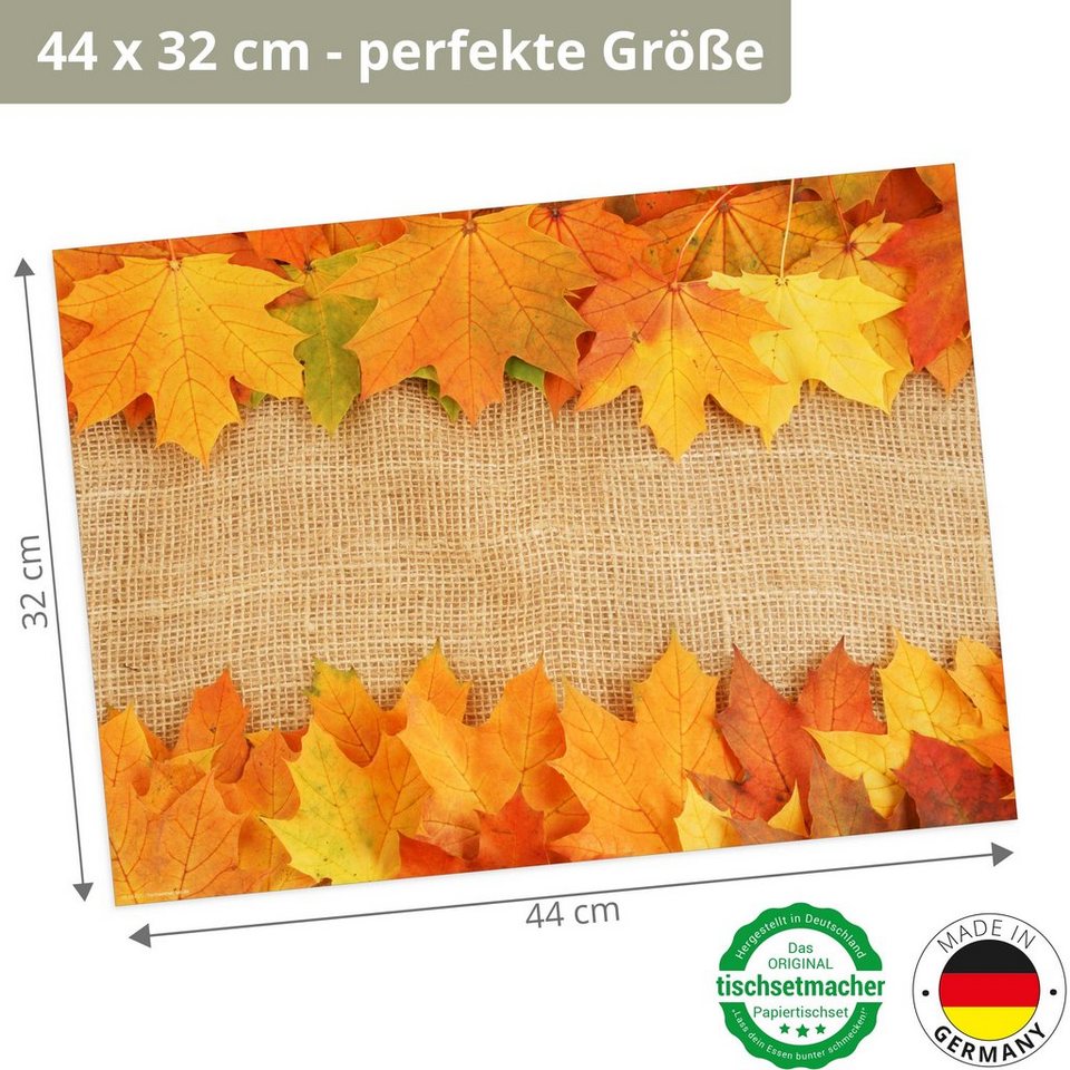 Platzset, Tischsets I Platzsets - Herbst - Herbstlaub auf Leinen,  Tischsetmacher, (aus Naturpapier in Aufbewahrungsmappe, 12-St., 44 x 32 cm  / bunt), Made in Germany