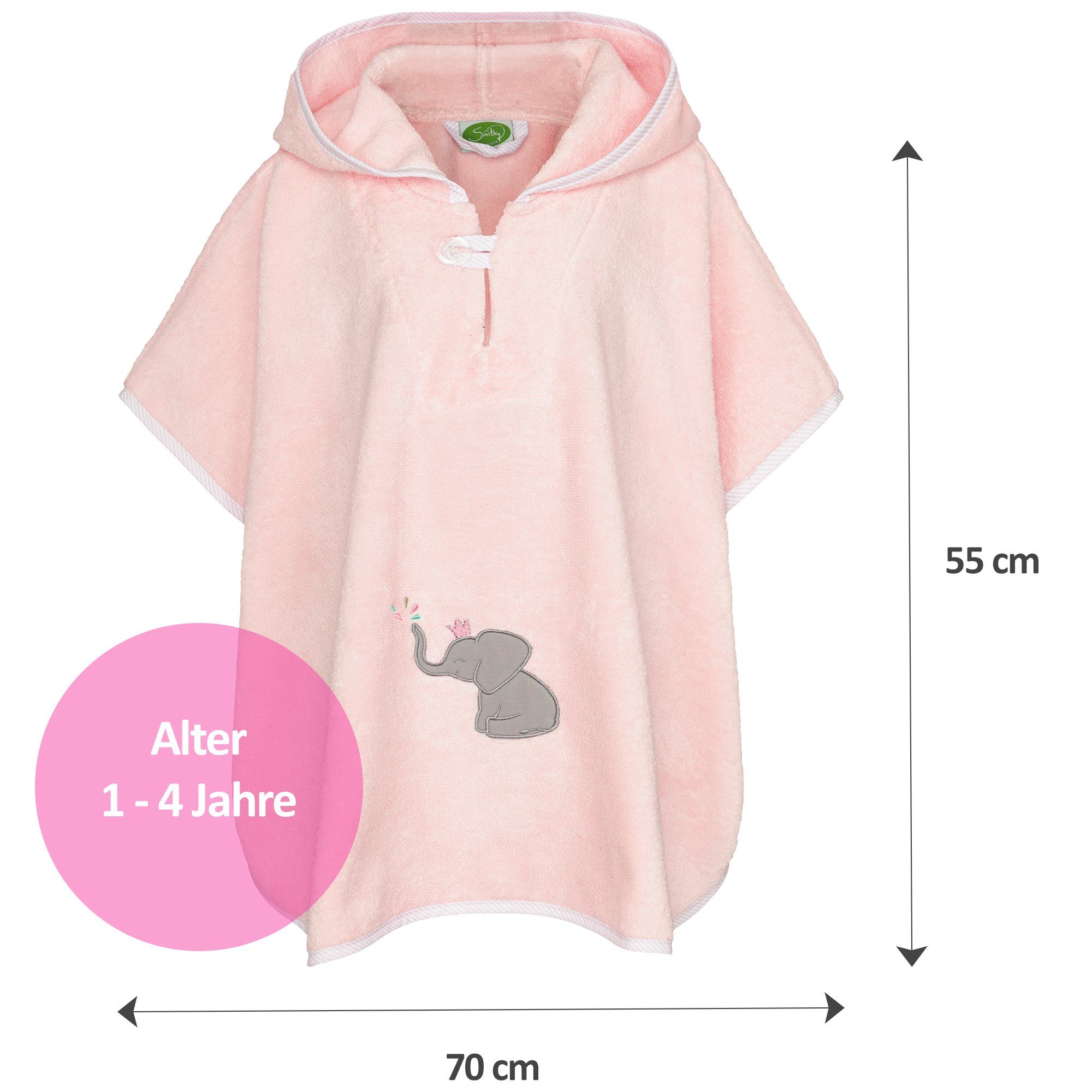 Smithy Badeponcho Badeponcho Baby Kind mit Premium Baumwolle, Frottee, Druckknopf am Armloch