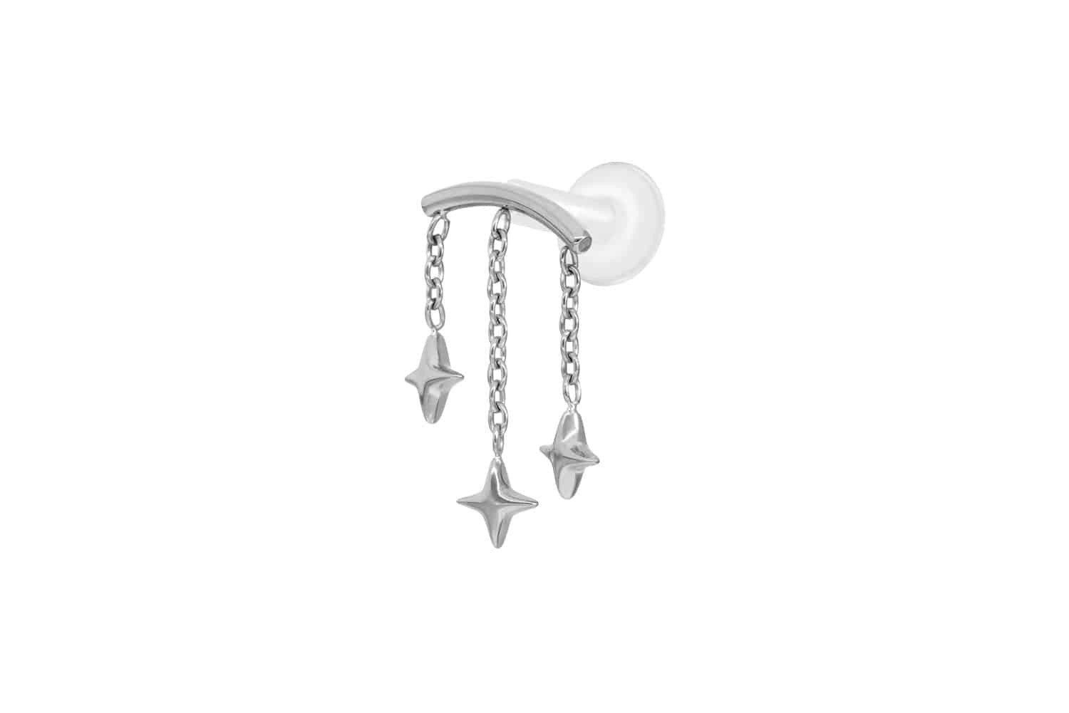 Piercing-Set PTFE Labret mit Innengewinde + Titan-Aufsatz BOGEN + 3 STERNE