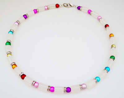 traumschmuck Kette ohne Anhänger 331d Halskette Kette Walze Glas Lampwork weiß Perle multicolor (Geschenk, Muttertag, Weihnachten, Geburtstag, Valentinstag, incl. Schmuckbox), handgefertigt, Made in Germany