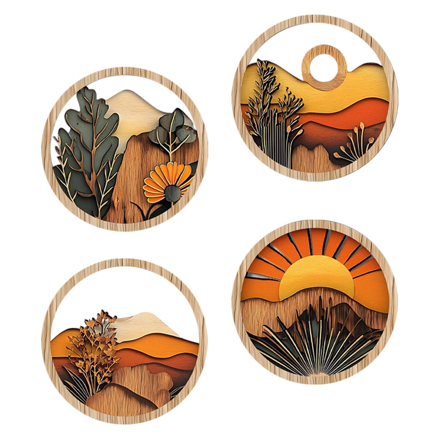 Refttenw Wanddekoobjekt Holz Boho Deko Dekoobjekt rund Ø20cm Wanddeko 4 St, günstig online kaufen