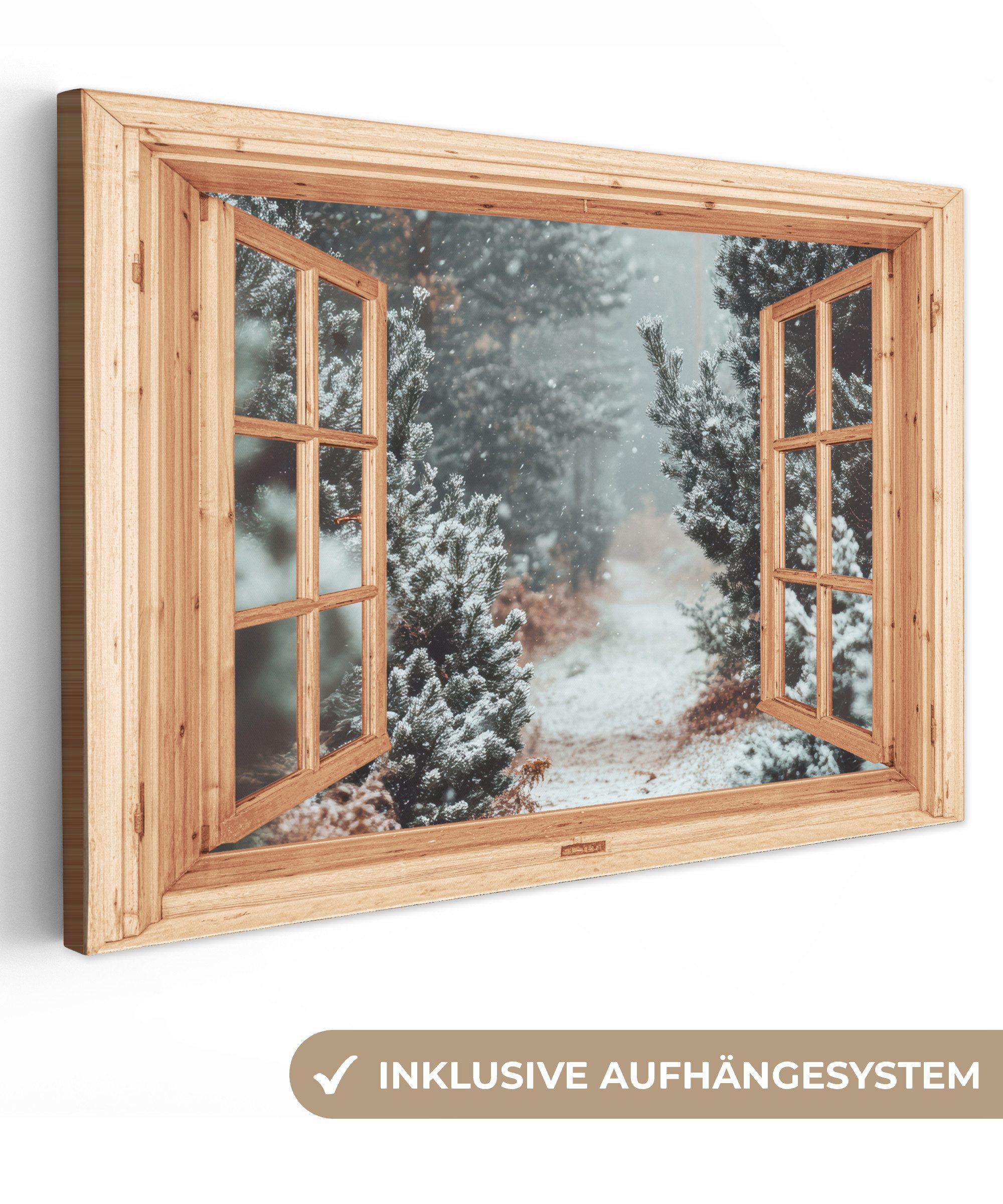 OneMillionCanvasses® Leinwandbild Wald - Winter - Bäume - Natur - Weg - Aus günstig online kaufen