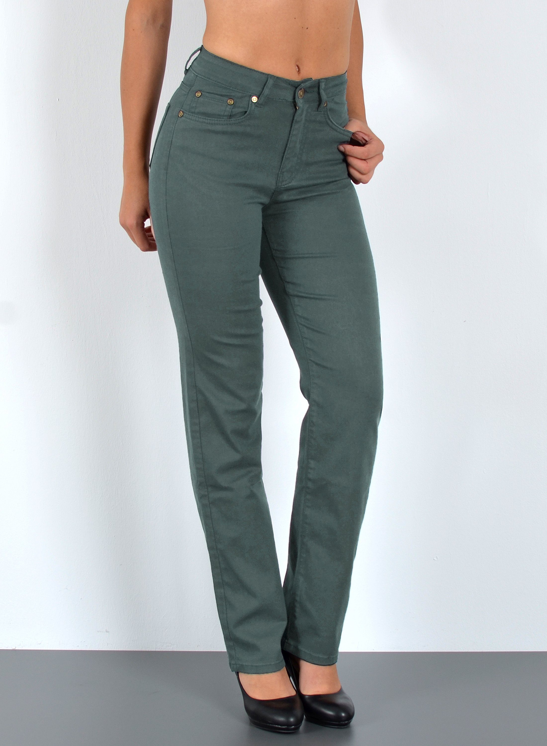 ESRA Stoffhose Damen Straight Fit Hose High Waist Business-Hose bis Große G günstig online kaufen